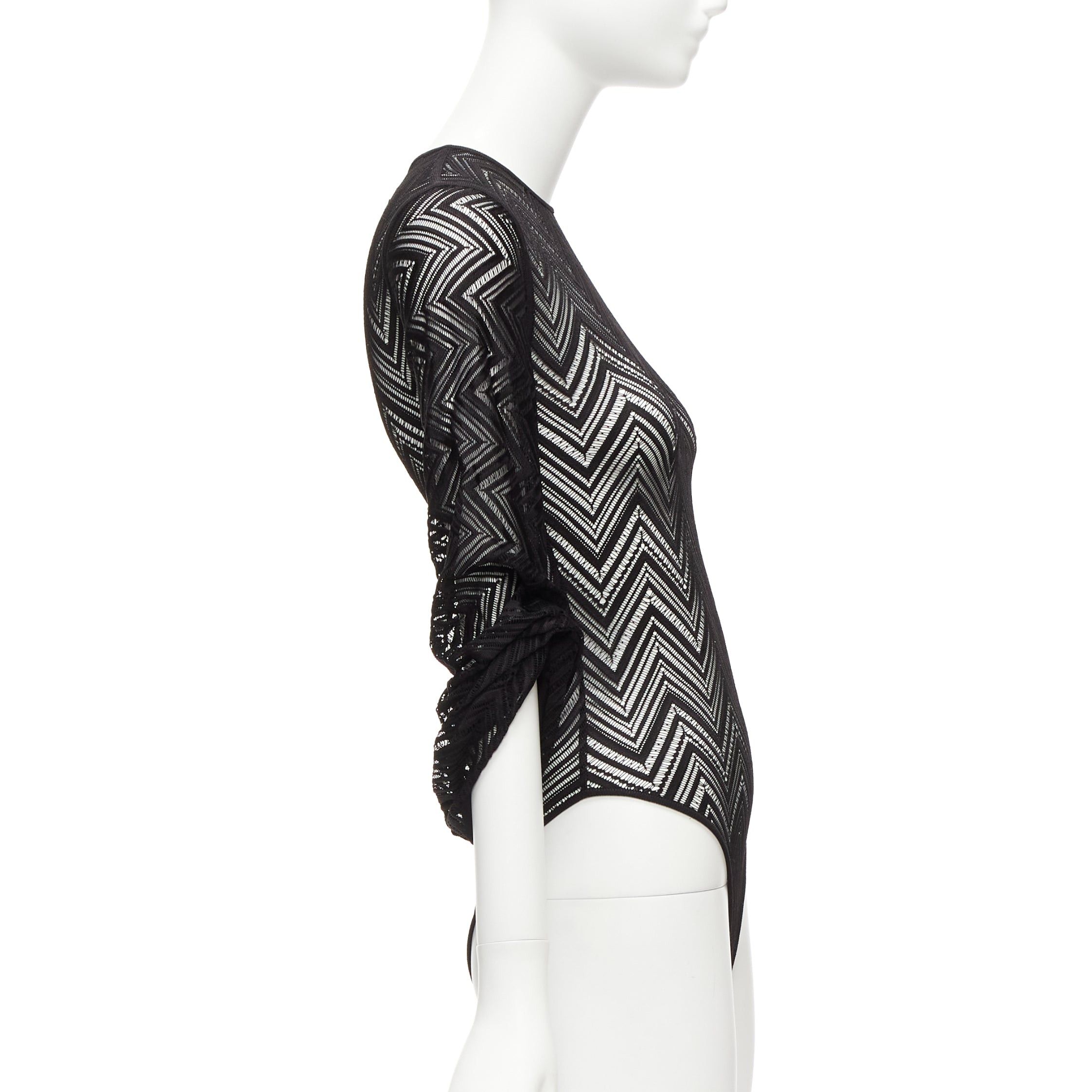 Roland Mouret ROLAND MOURET black chevron lattice lace draped charm sleeves bodysuit top XS Size S / US 4 / IT 40 - 4 Thumbnail