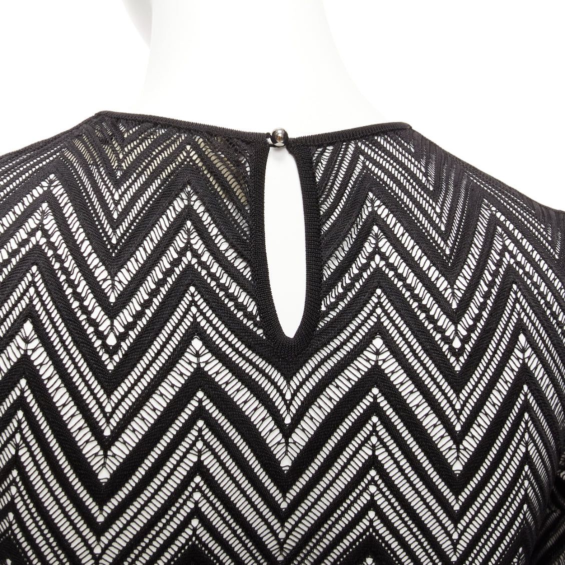 Roland Mouret ROLAND MOURET black chevron lattice lace draped charm sleeves bodysuit top XS Size S / US 4 / IT 40 - 7 Thumbnail