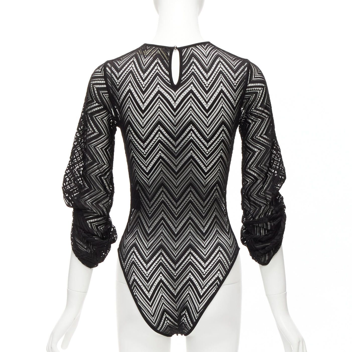 Roland Mouret ROLAND MOURET black chevron lattice lace draped charm sleeves bodysuit top XS Size S / US 4 / IT 40 - 5 Thumbnail