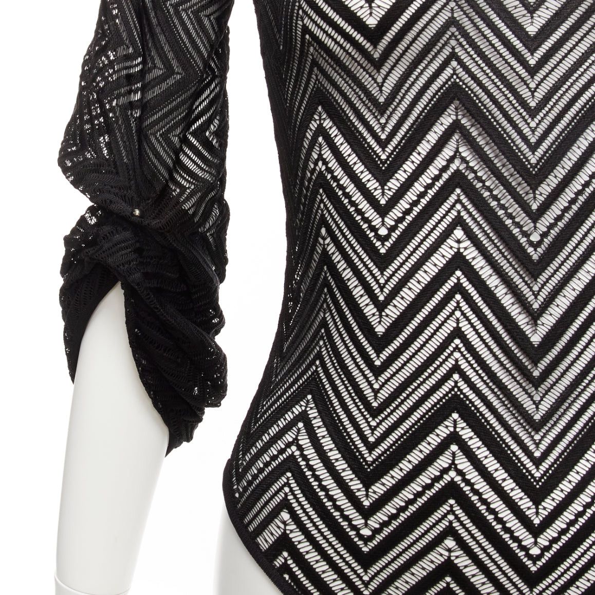 Roland Mouret ROLAND MOURET black chevron lattice lace draped charm sleeves bodysuit top XS Size S / US 4 / IT 40 - 2 Thumbnail