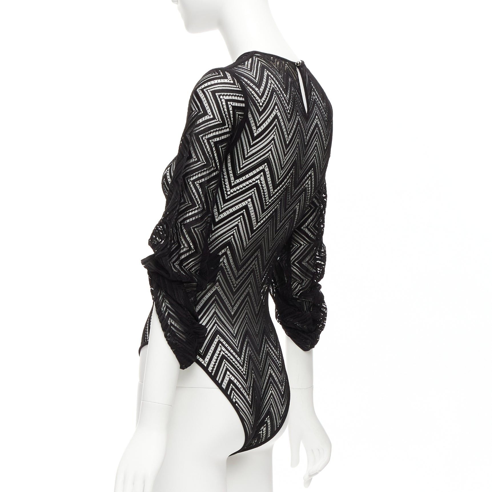 Roland Mouret ROLAND MOURET black chevron lattice lace draped charm sleeves bodysuit top XS Size S / US 4 / IT 40 - 6 Thumbnail