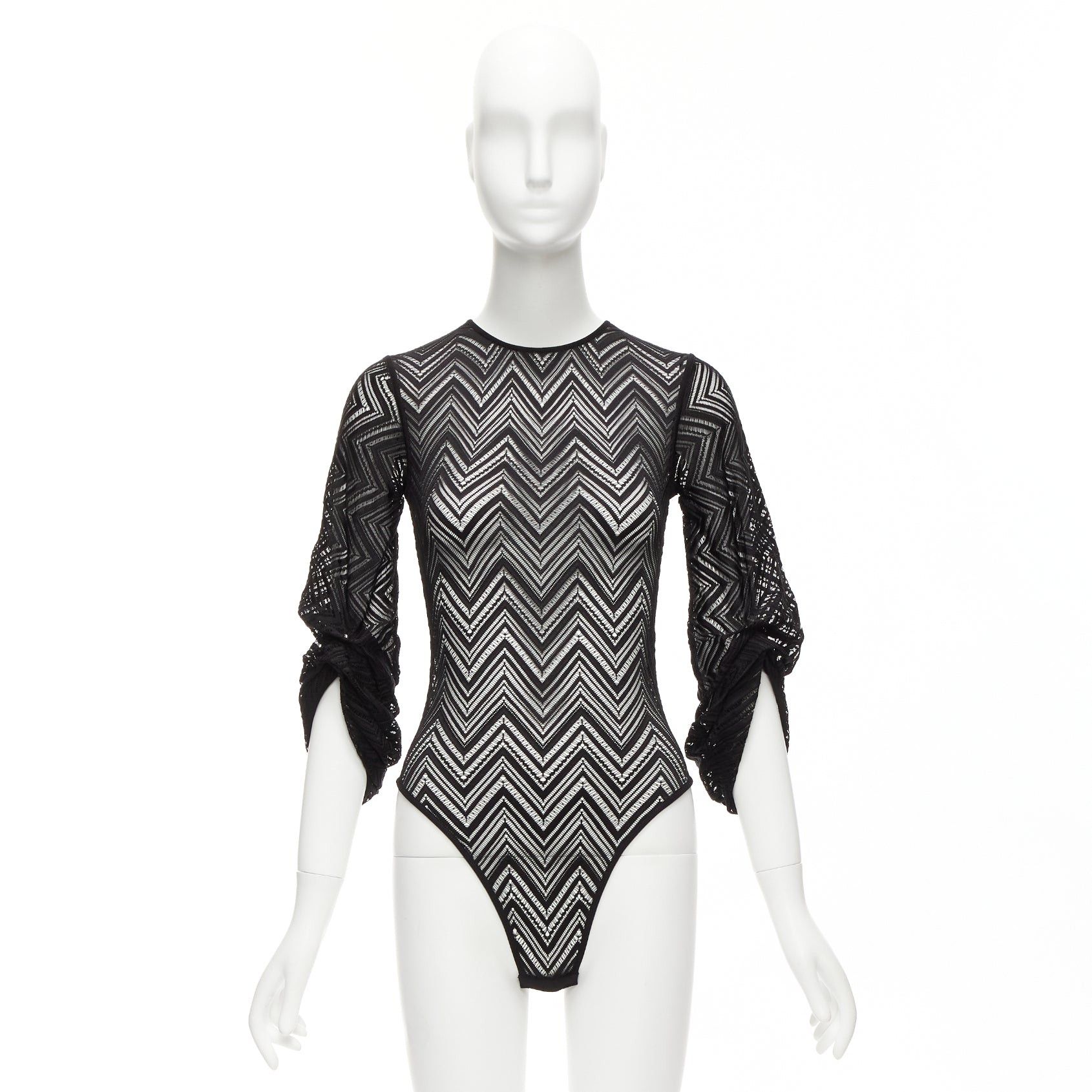 Roland Mouret ROLAND MOURET black chevron lattice lace draped charm sleeves bodysuit top XS Size S / US 4 / IT 40 - 9 Thumbnail
