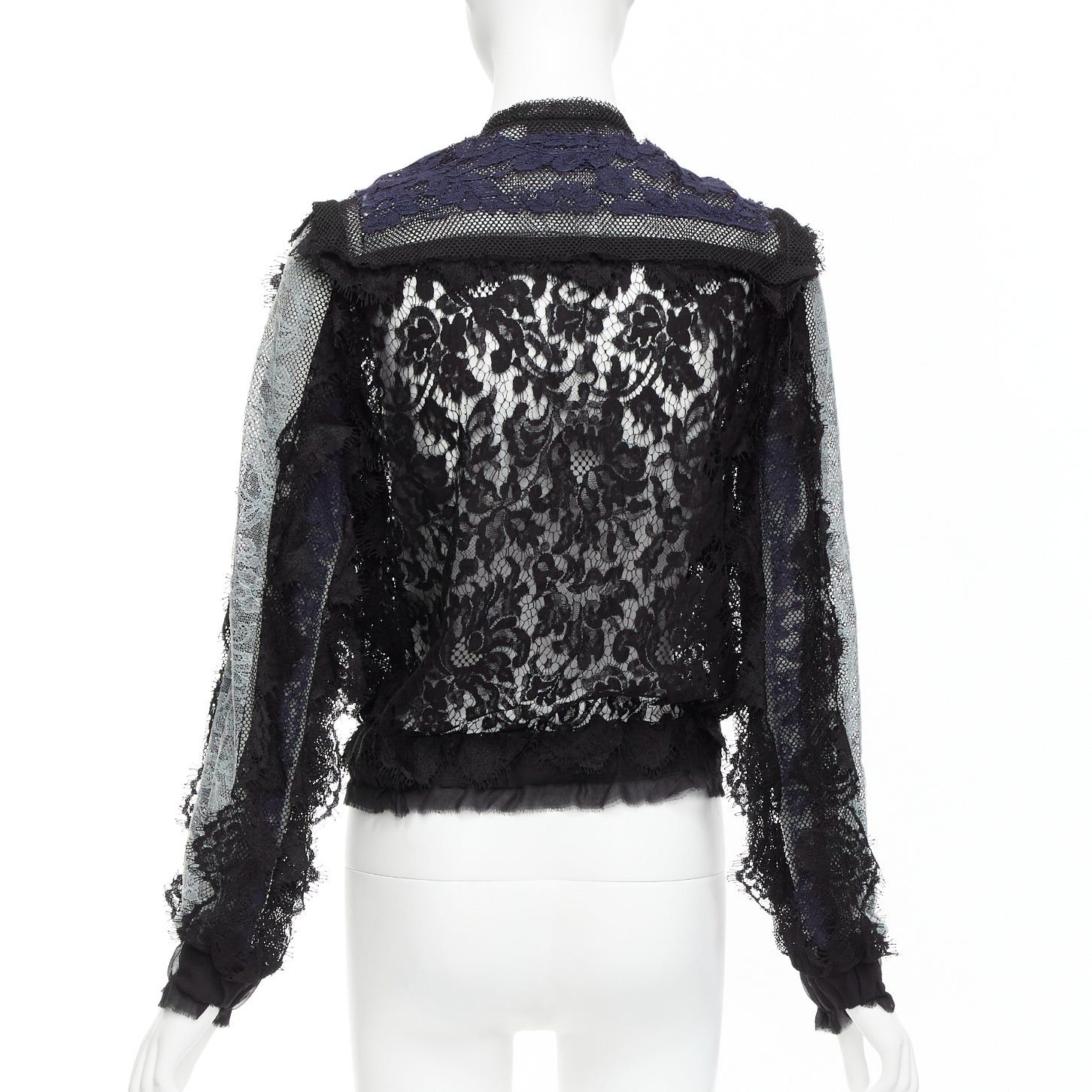 Lanvin LANVIN blue black intricate lace panels sheer long sleeve jacket FR34 XS Size XS / US 0-2 / IT 36-38 - 6 Thumbnail