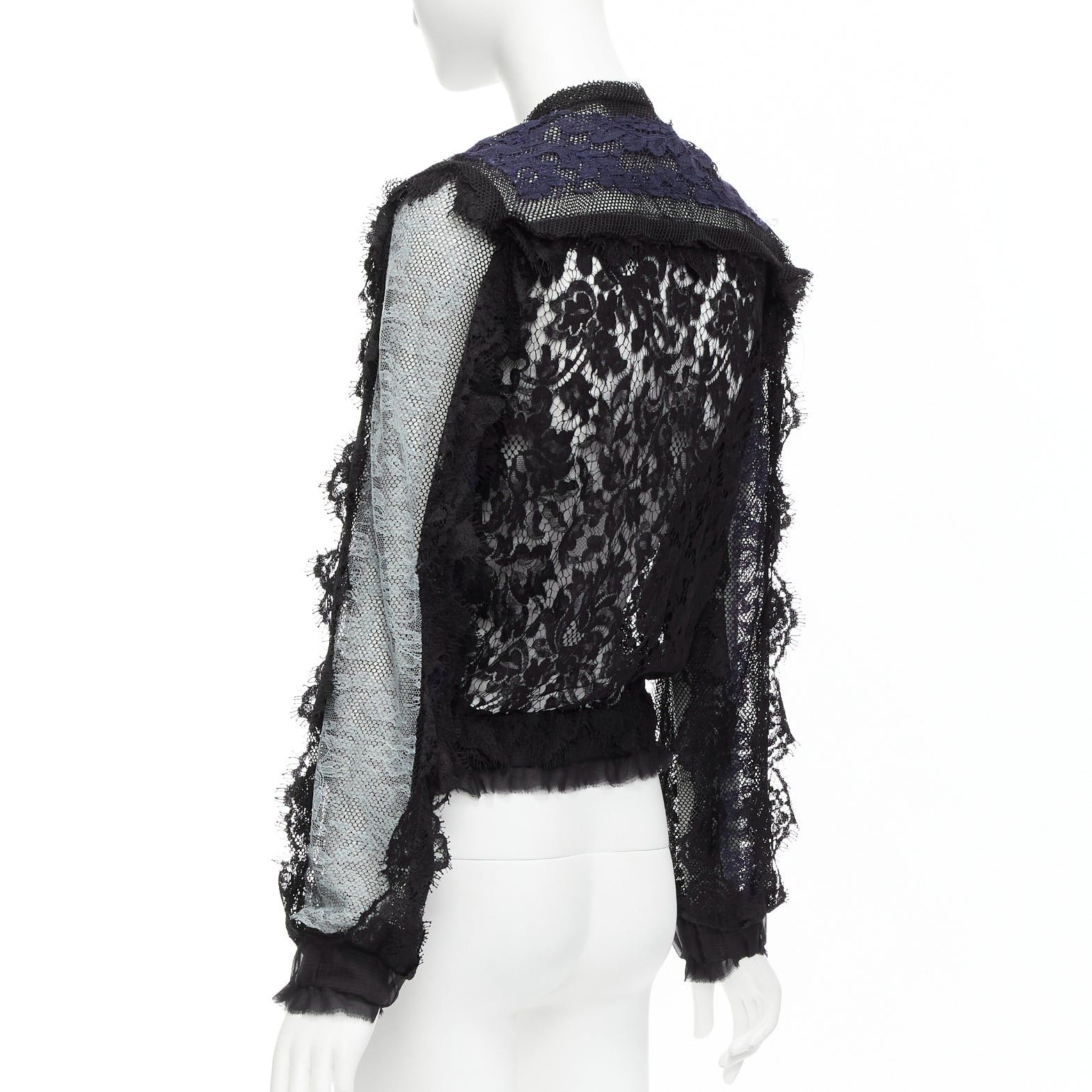 Lanvin LANVIN blue black intricate lace panels sheer long sleeve jacket FR34 XS Size XS / US 0-2 / IT 36-38 - 7 Thumbnail