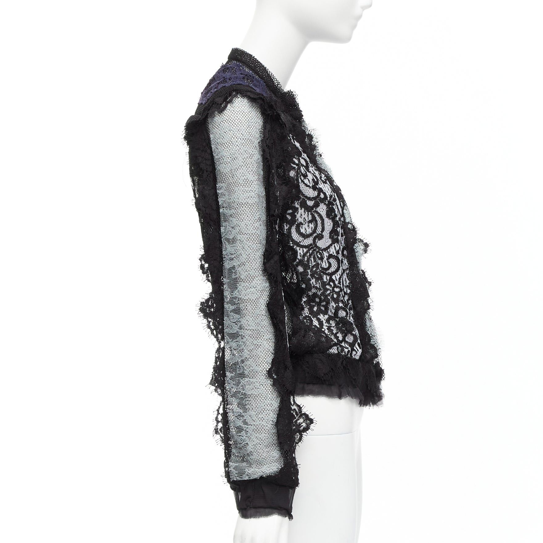 Lanvin LANVIN blue black intricate lace panels sheer long sleeve jacket FR34 XS Size XS / US 0-2 / IT 36-38 - 5 Thumbnail