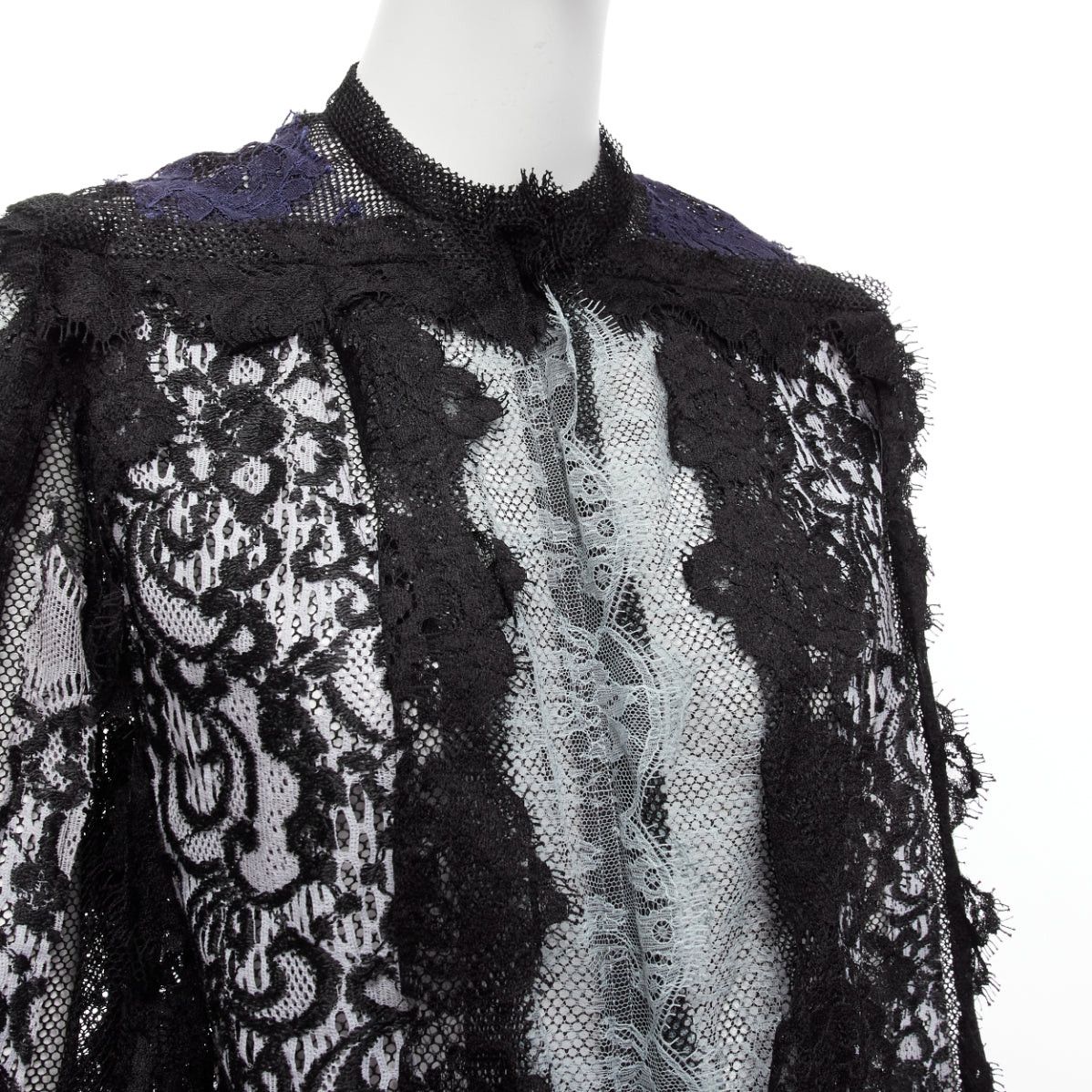 Lanvin LANVIN blue black intricate lace panels sheer long sleeve jacket FR34 XS Size XS / US 0-2 / IT 36-38 - 8 Thumbnail