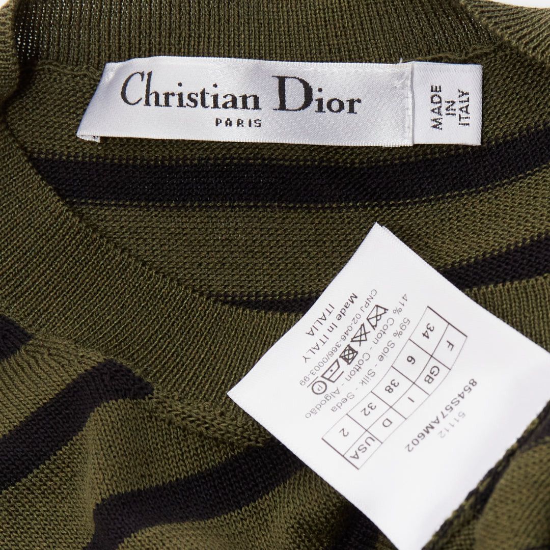 Dior CHRISTIAN DIOR J'Adior 8 green stripe silk cotton knitted top FR34 XS Size XS / US 0-2 / IT 36-38 - 8 Thumbnail