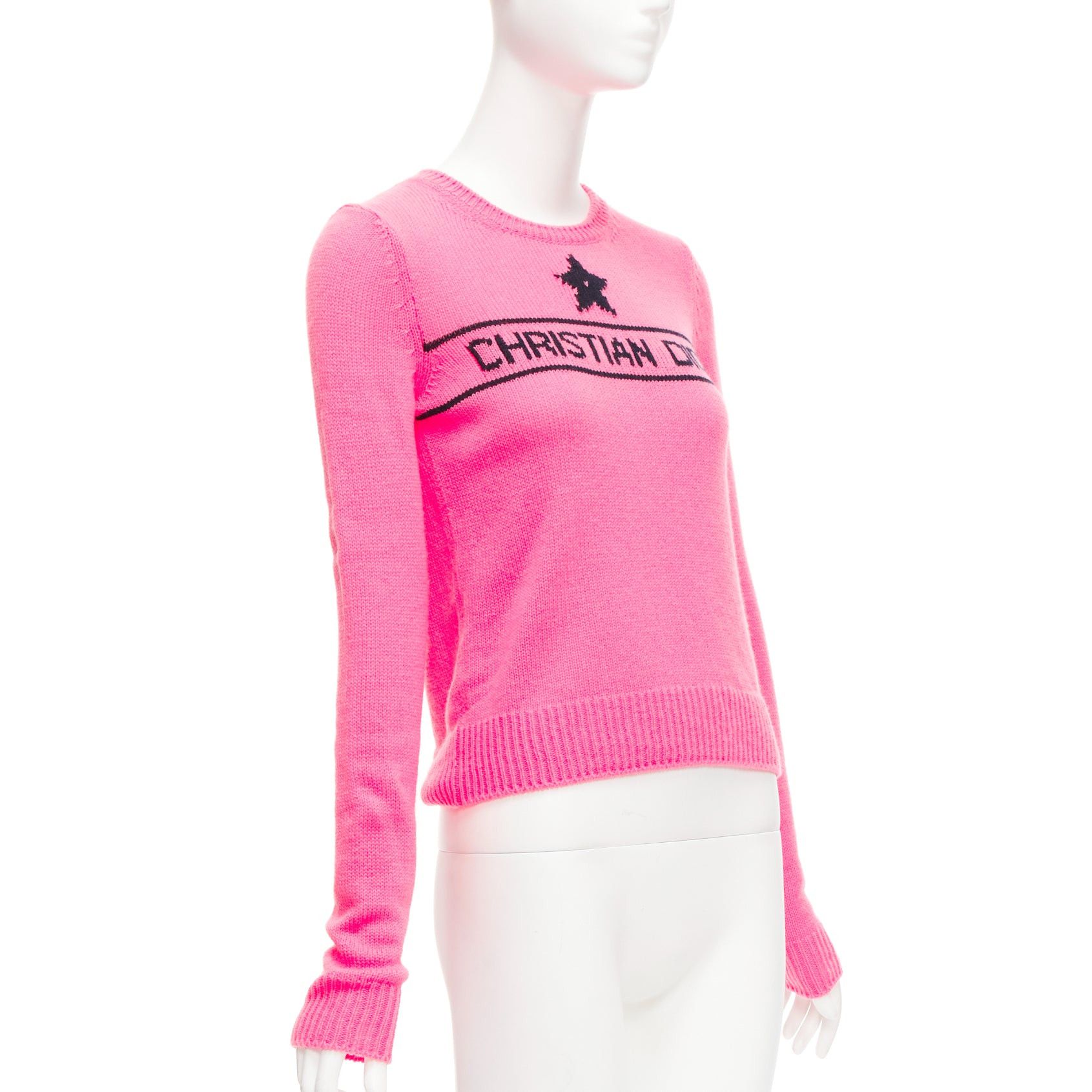 Dior CHRISTIAN DIOR 2022 100% cashmere pink star logo long sleeve sweater FR34 XXS Size XS / US 0-2 / IT 36-38 - 3 Thumbnail
