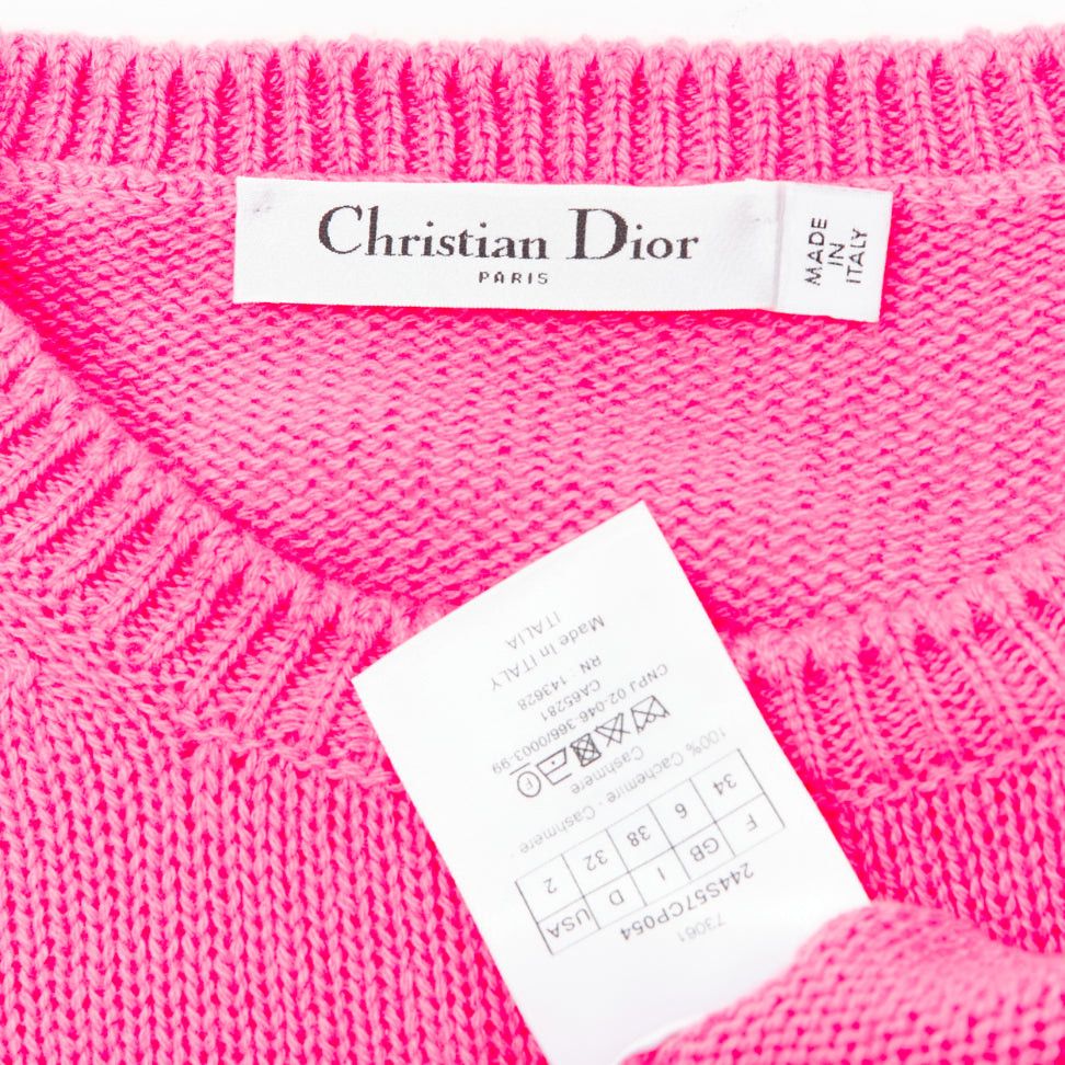 Dior CHRISTIAN DIOR 2022 100% cashmere pink star logo long sleeve sweater FR34 XXS Size XS / US 0-2 / IT 36-38 - 8 Thumbnail