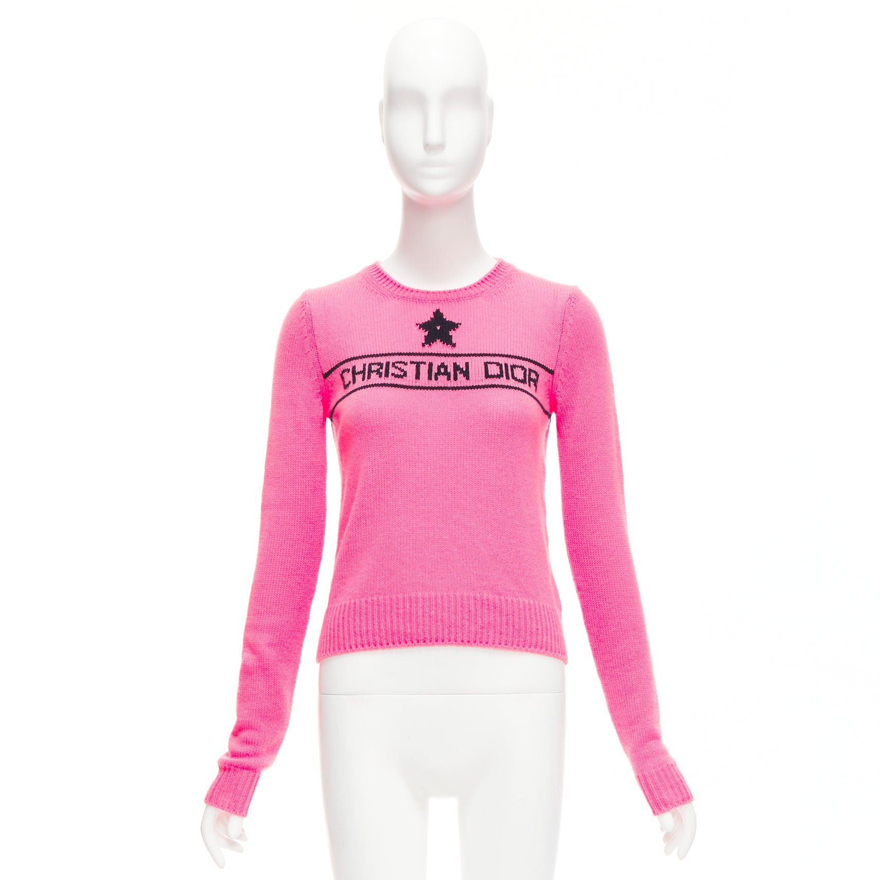 Dior CHRISTIAN DIOR 2022 100% cashmere pink star logo long sleeve sweater FR34 XXS Size XS / US 0-2 / IT 36-38 - 9 Thumbnail