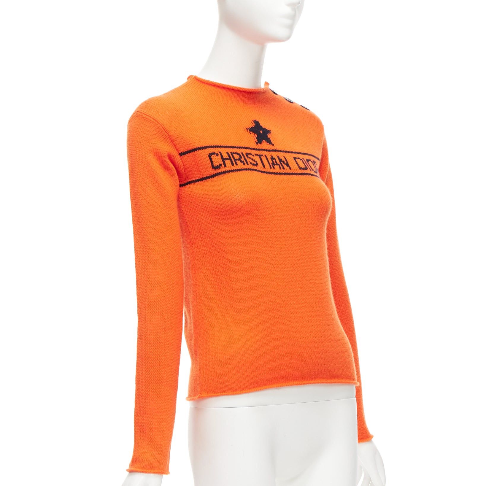 Dior CHRISTIAN DIOR 2022 100% cashmere orange star logo long sleeve button sweater FR34 XXS Size XS / US 0-2 / IT 36-38 - 3 Thumbnail