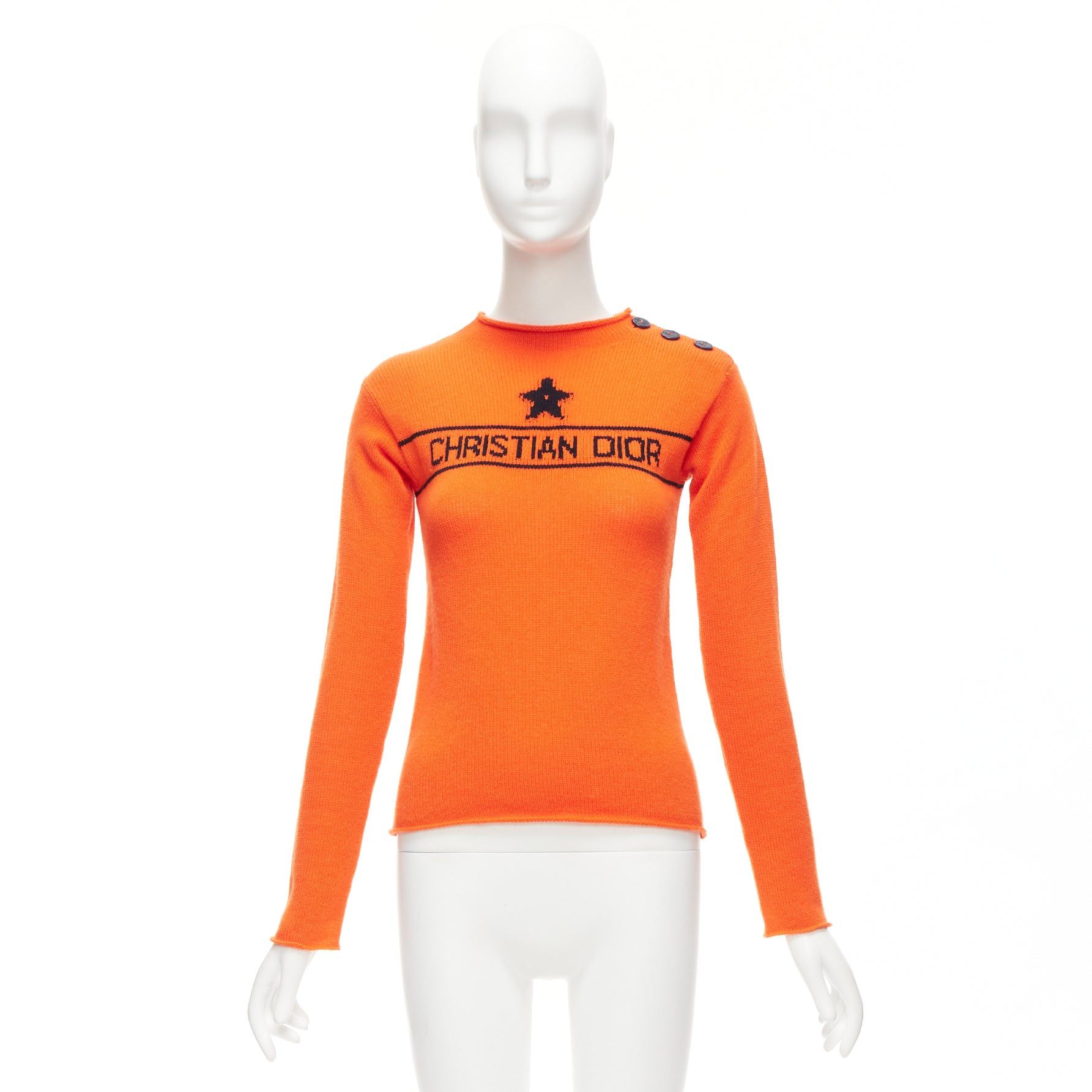 Dior CHRISTIAN DIOR 2022 100% cashmere orange star logo long sleeve button sweater FR34 XXS Size XS / US 0-2 / IT 36-38 - 9 Thumbnail