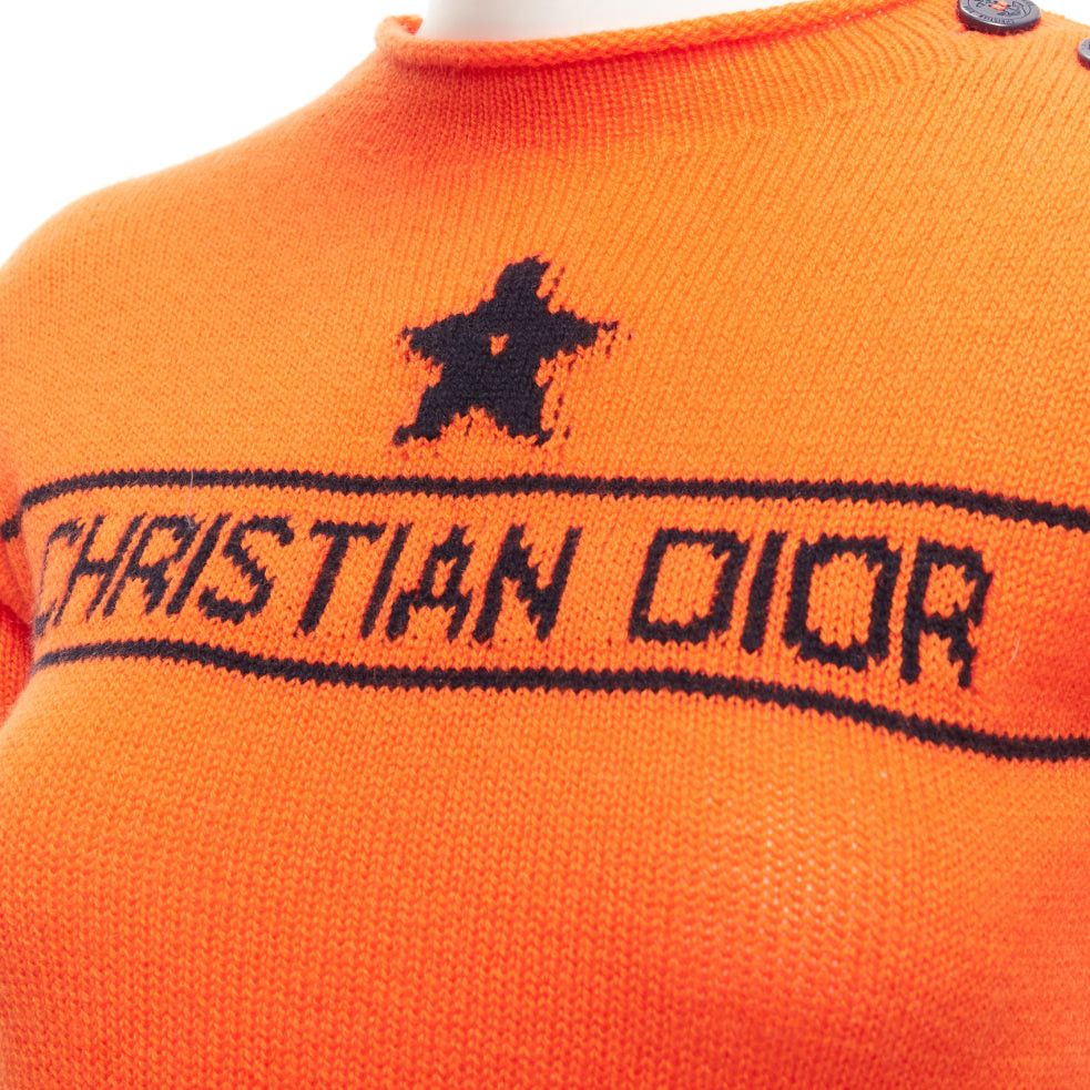Dior CHRISTIAN DIOR 2022 100% cashmere orange star logo long sleeve button sweater FR34 XXS Size XS / US 0-2 / IT 36-38 - 7 Thumbnail