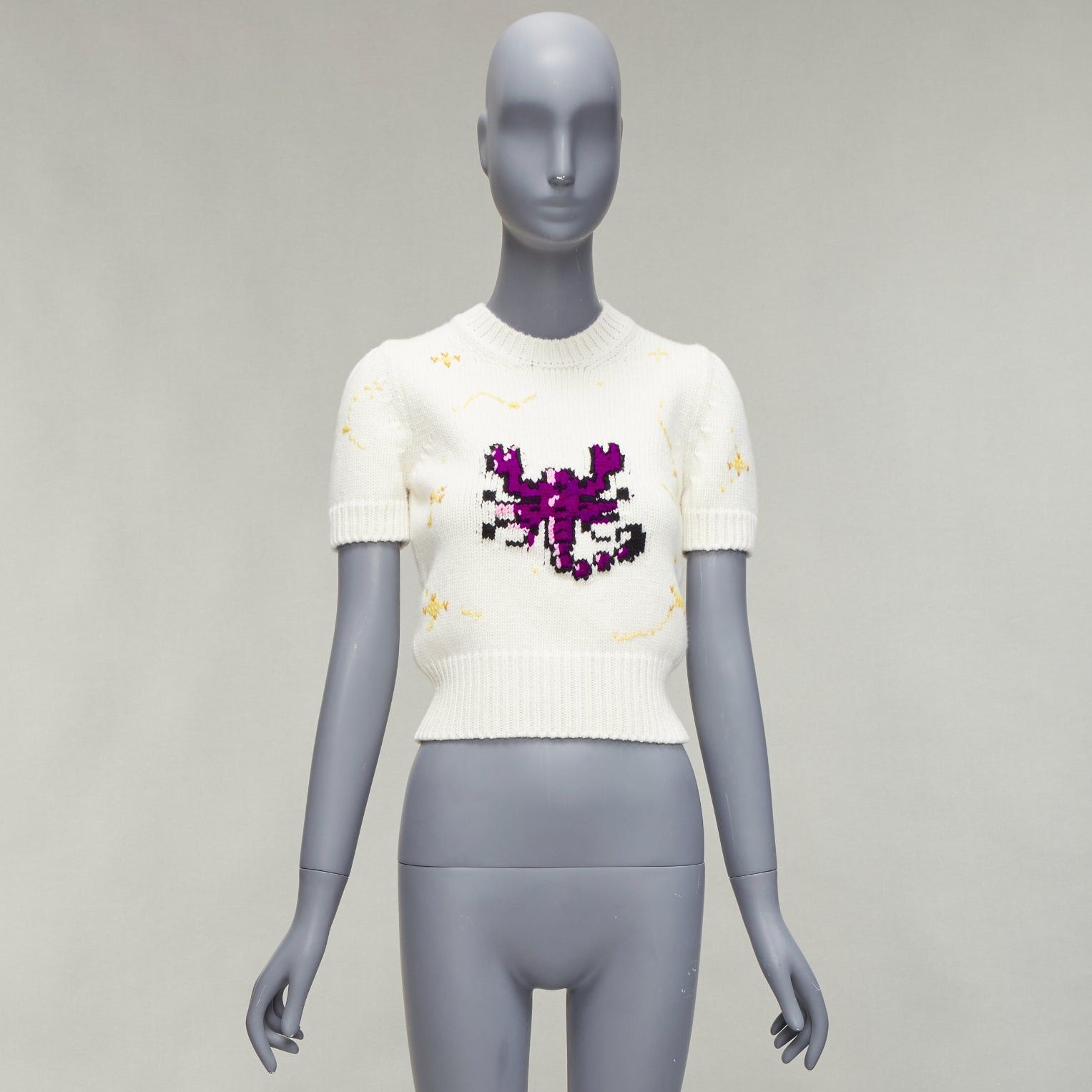 Dior DIOR 2023 cream virgin wool cashmere Scorpio Zodiac cropped sweater top FR34 XS Size XS / US 0-2 / IT 36-38 - 9 Thumbnail