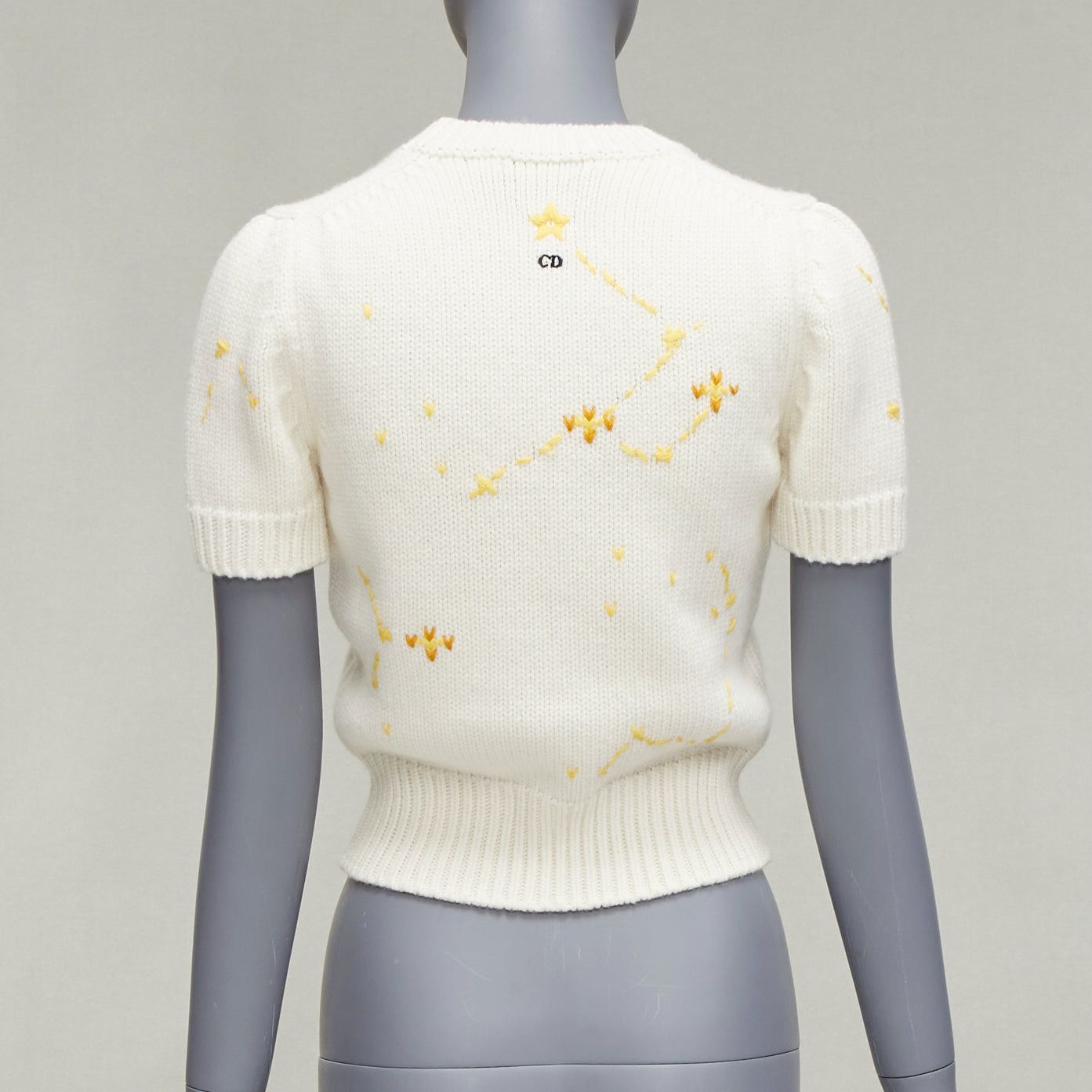 Dior DIOR 2023 cream virgin wool cashmere Scorpio Zodiac cropped sweater top FR34 XS Size XS / US 0-2 / IT 36-38 - 5 Thumbnail