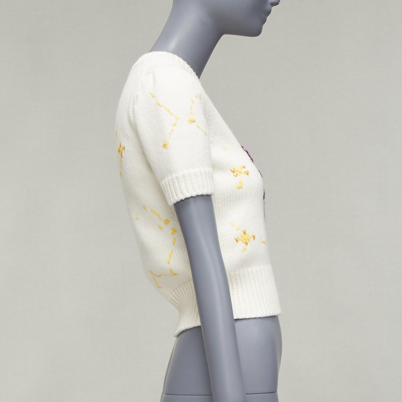 Dior DIOR 2023 cream virgin wool cashmere Scorpio Zodiac cropped sweater top FR34 XS Size XS / US 0-2 / IT 36-38 - 4 Thumbnail