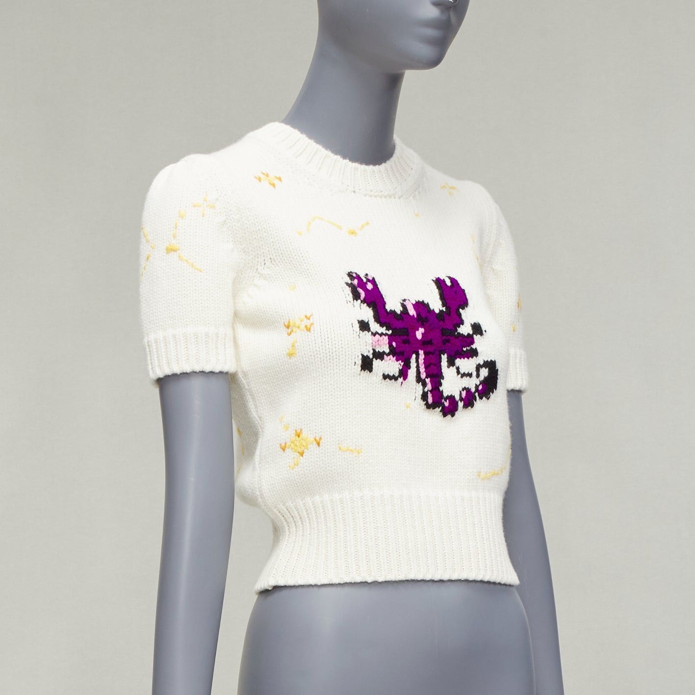 Dior DIOR 2023 cream virgin wool cashmere Scorpio Zodiac cropped sweater top FR34 XS Size XS / US 0-2 / IT 36-38 - 3 Thumbnail