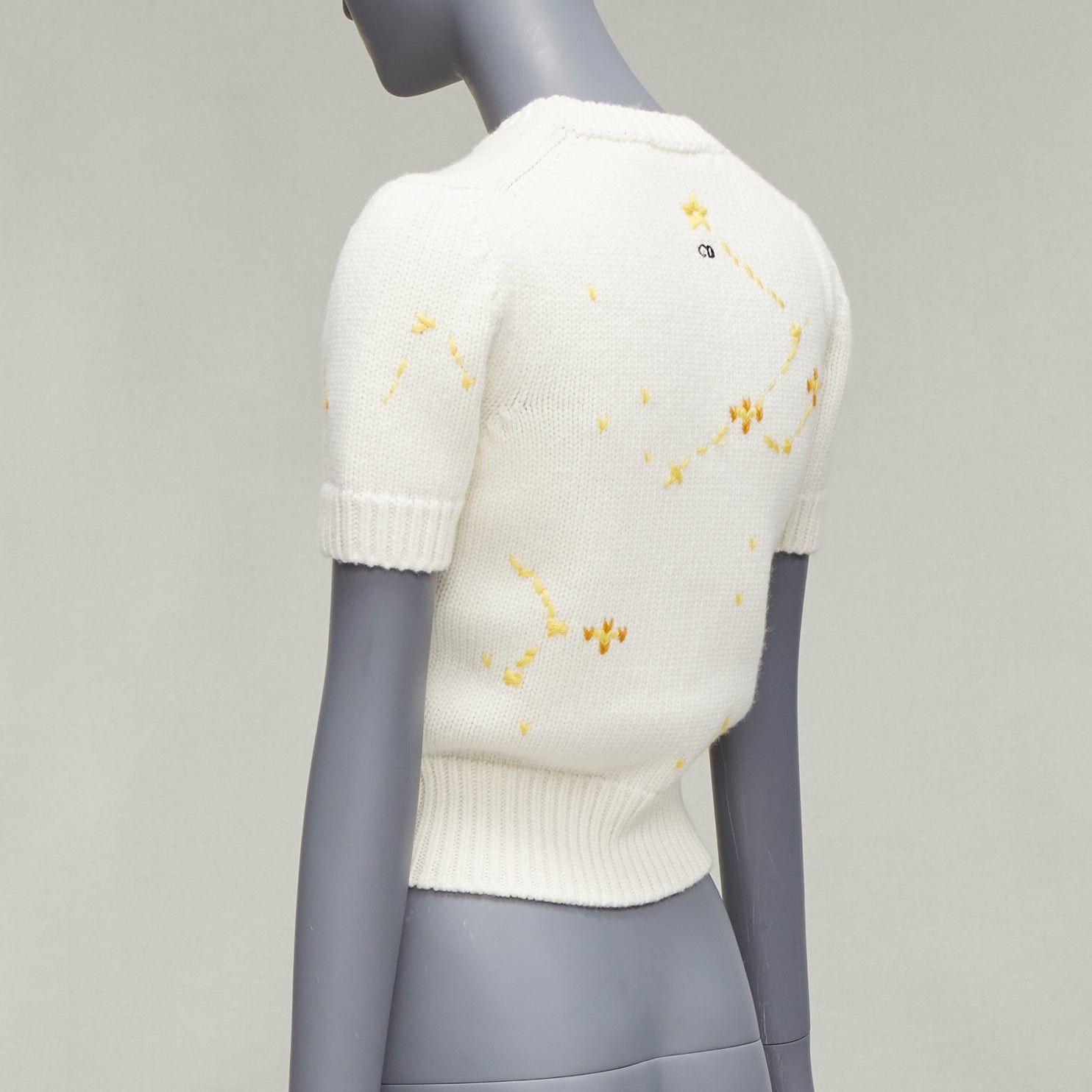 Dior DIOR 2023 cream virgin wool cashmere Scorpio Zodiac cropped sweater top FR34 XS Size XS / US 0-2 / IT 36-38 - 6 Thumbnail