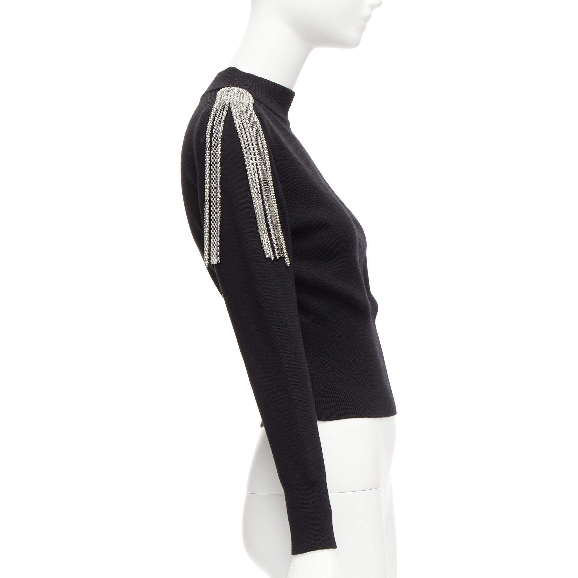 Christopher Kane CHRISTOPHER KANE 100% merino wool black silver shoulder chain sweater XS Size S / US 4 / IT 40 - 4 Thumbnail