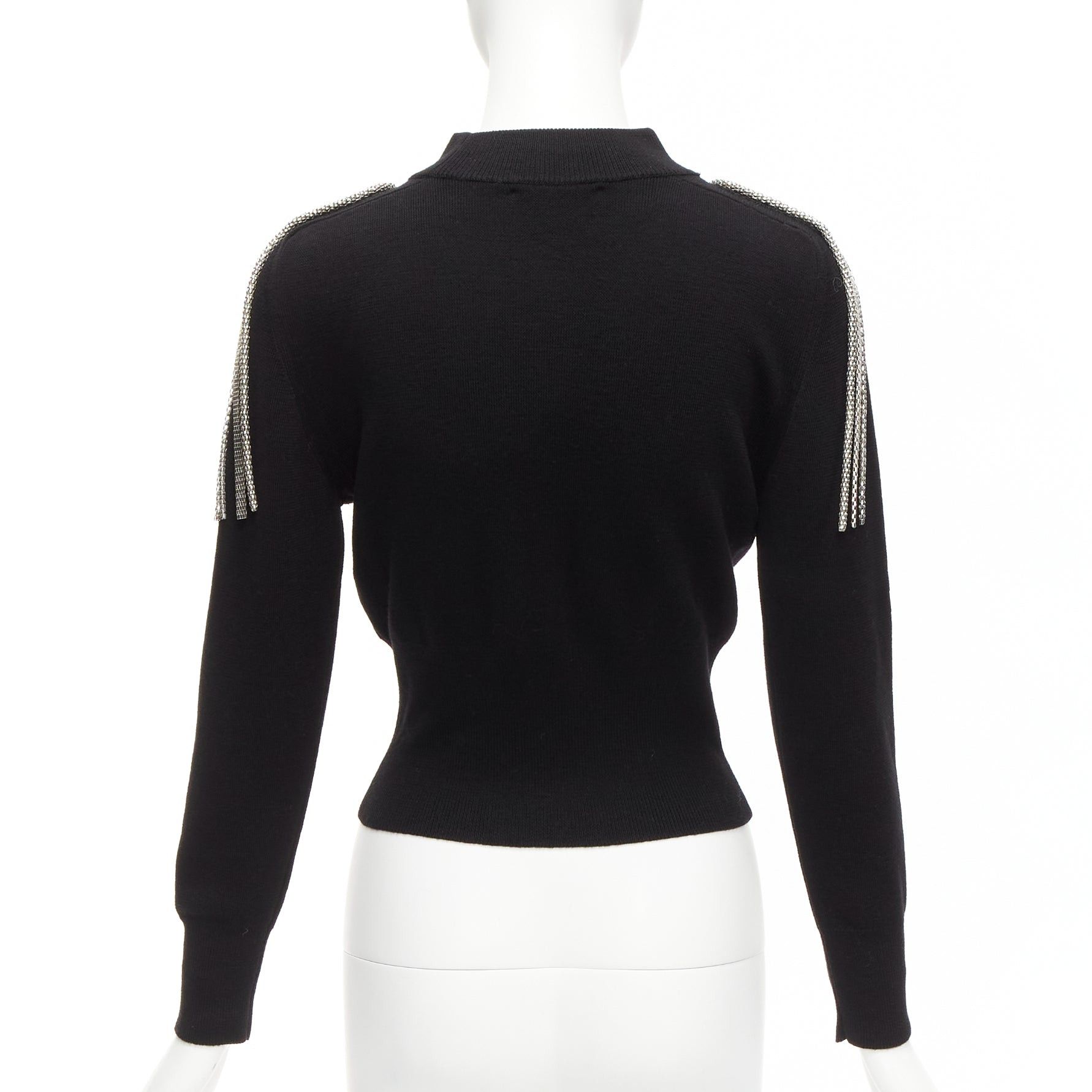 Christopher Kane CHRISTOPHER KANE 100% merino wool black silver shoulder chain sweater XS Size S / US 4 / IT 40 - 5 Thumbnail