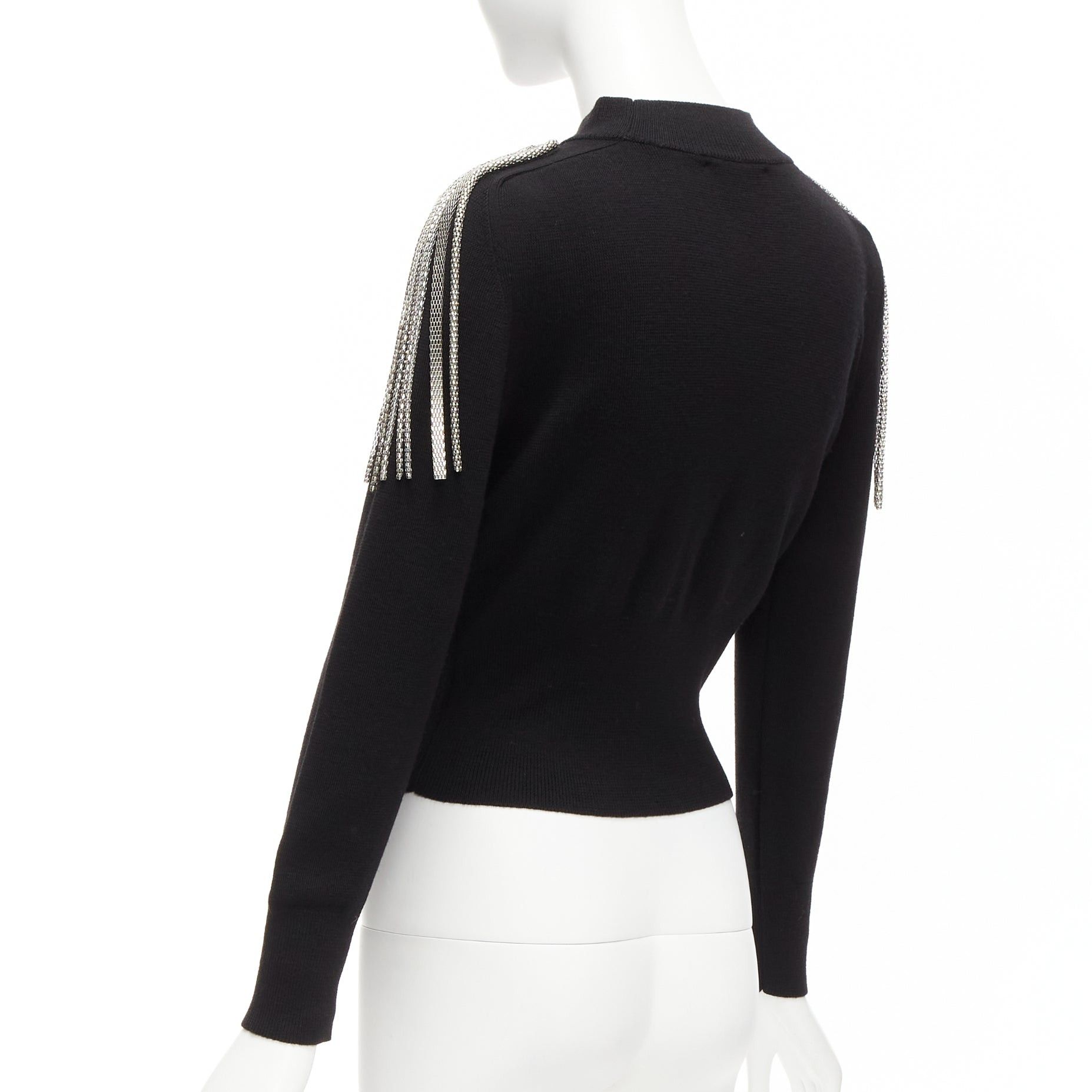 Christopher Kane CHRISTOPHER KANE 100% merino wool black silver shoulder chain sweater XS Size S / US 4 / IT 40 - 6 Thumbnail