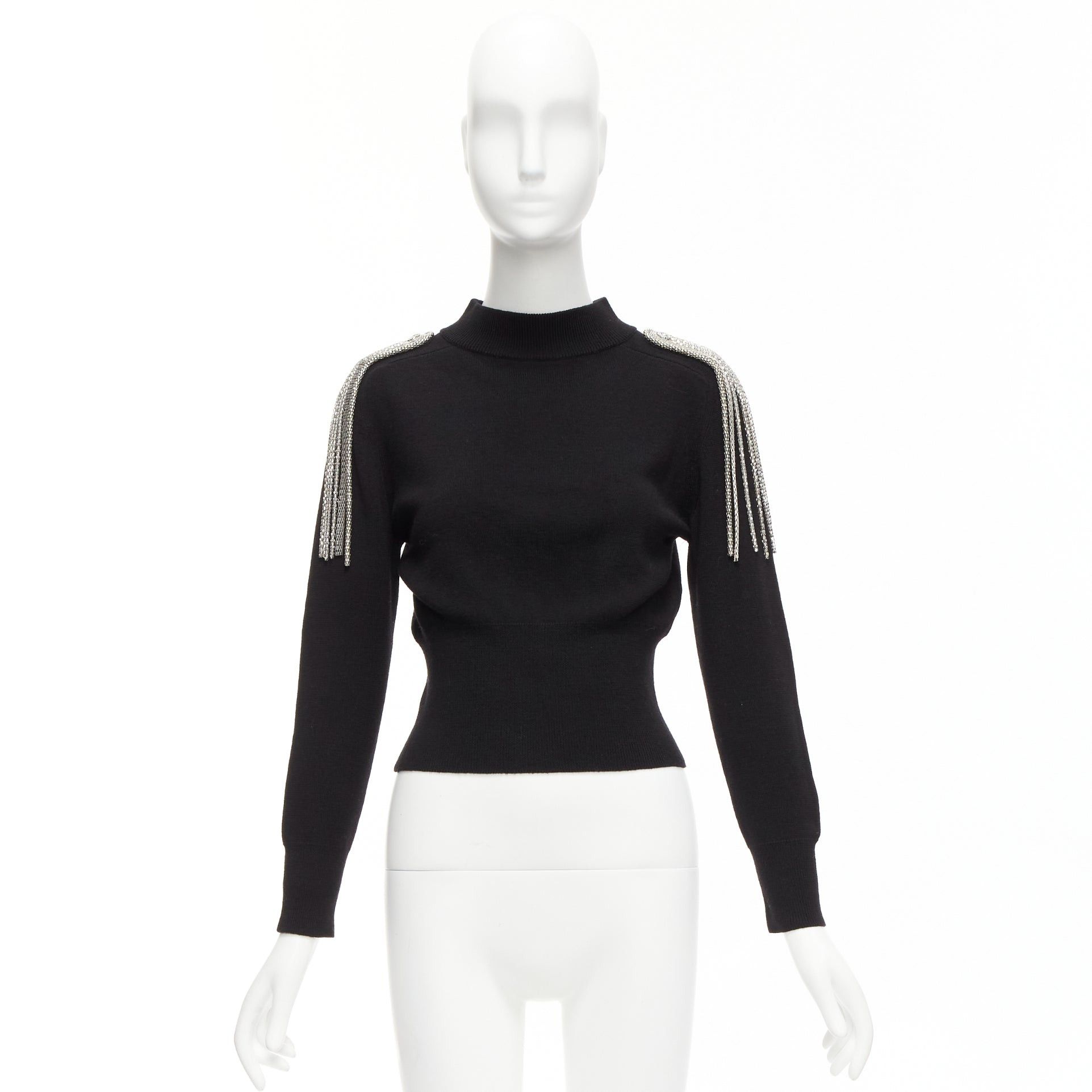 Christopher Kane CHRISTOPHER KANE 100% merino wool black silver shoulder chain sweater XS Size S / US 4 / IT 40 - 9 Thumbnail