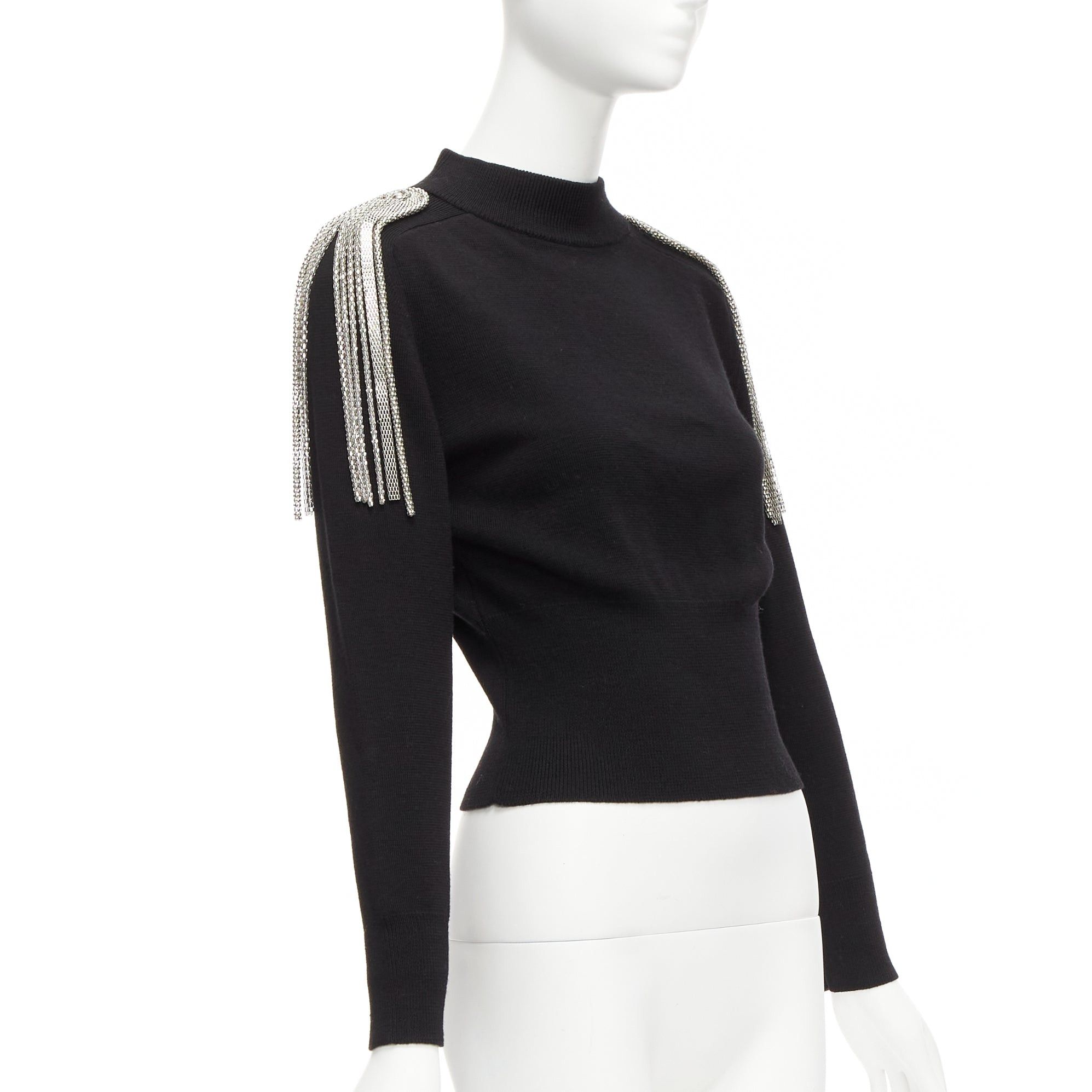 Christopher Kane CHRISTOPHER KANE 100% merino wool black silver shoulder chain sweater XS Size S / US 4 / IT 40 - 3 Thumbnail