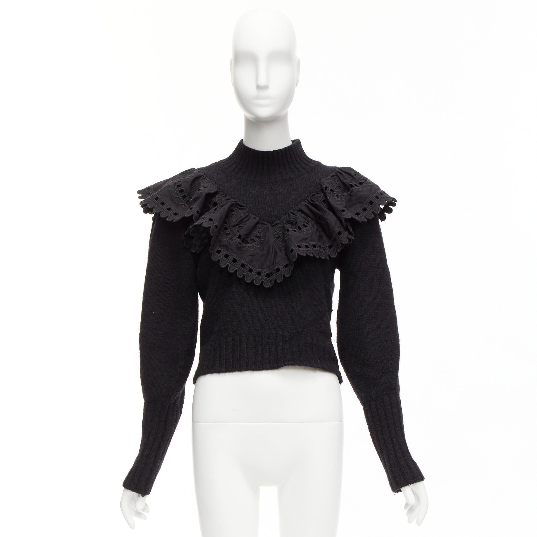 Sea New York SEA NEW YORK black merino wool alpaca Victorian ruffle crop sweater XS Size S / US 4 / IT 40 - 9 Thumbnail