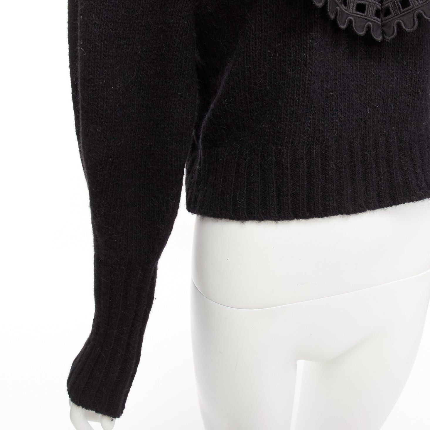 Sea New York SEA NEW YORK black merino wool alpaca Victorian ruffle crop sweater XS Size S / US 4 / IT 40 - 7 Thumbnail
