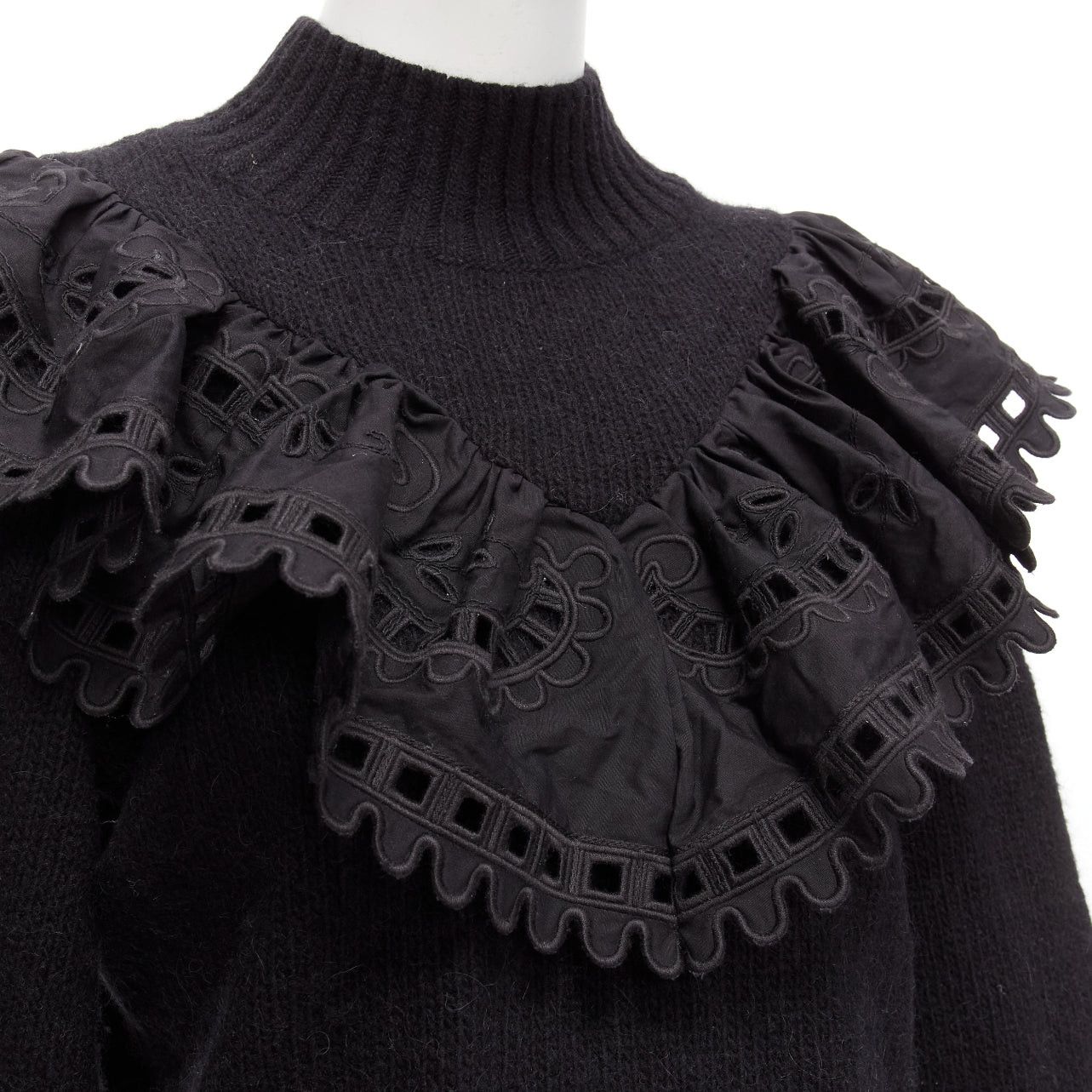 Sea New York SEA NEW YORK black merino wool alpaca Victorian ruffle crop sweater XS Size S / US 4 / IT 40 - 2 Thumbnail