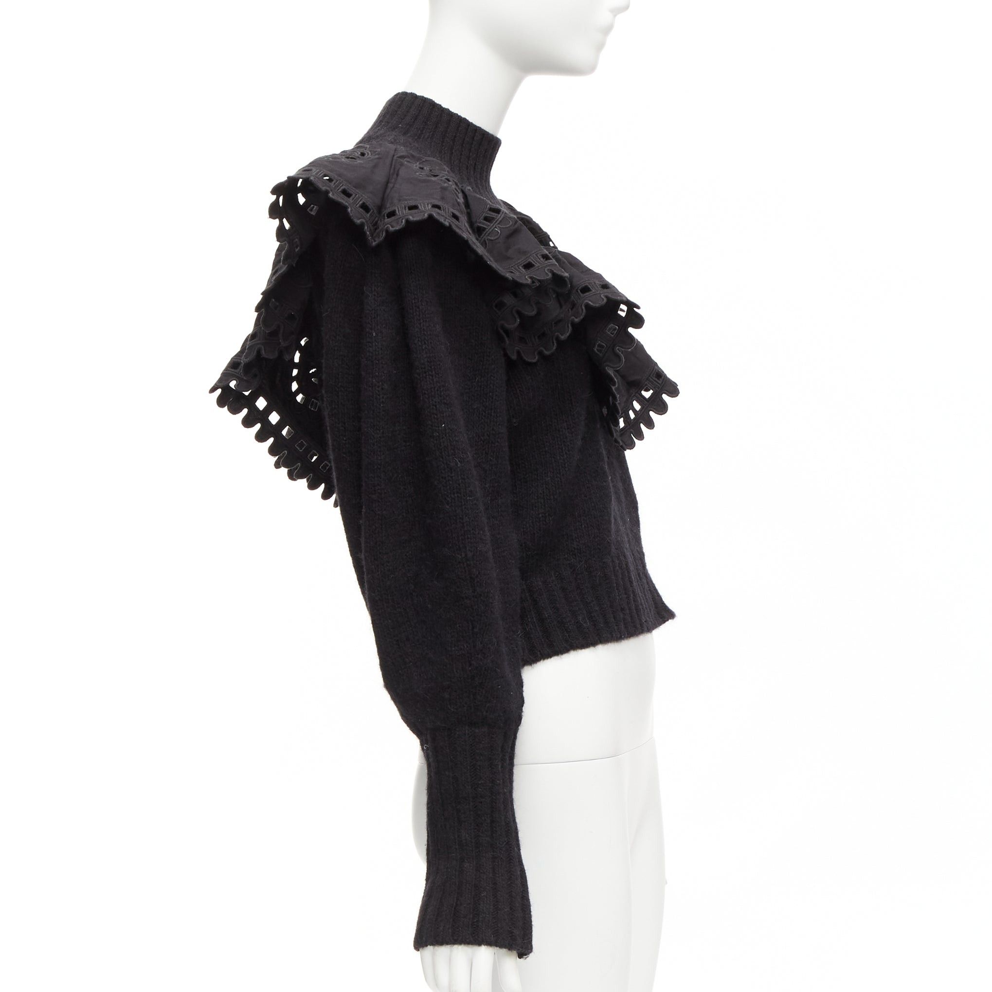 Sea New York SEA NEW YORK black merino wool alpaca Victorian ruffle crop sweater XS Size S / US 4 / IT 40 - 4 Thumbnail