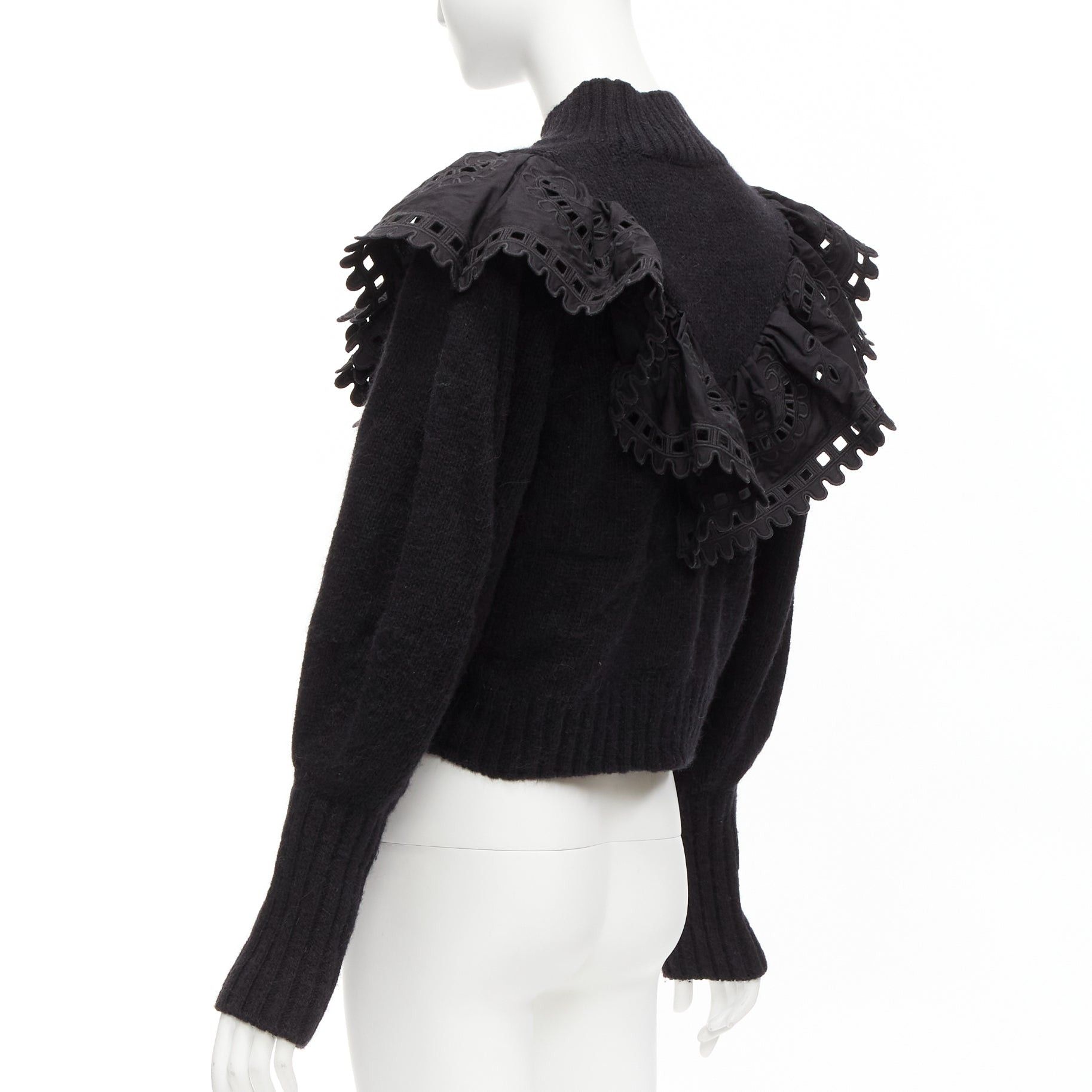 Sea New York SEA NEW YORK black merino wool alpaca Victorian ruffle crop sweater XS Size S / US 4 / IT 40 - 6 Thumbnail