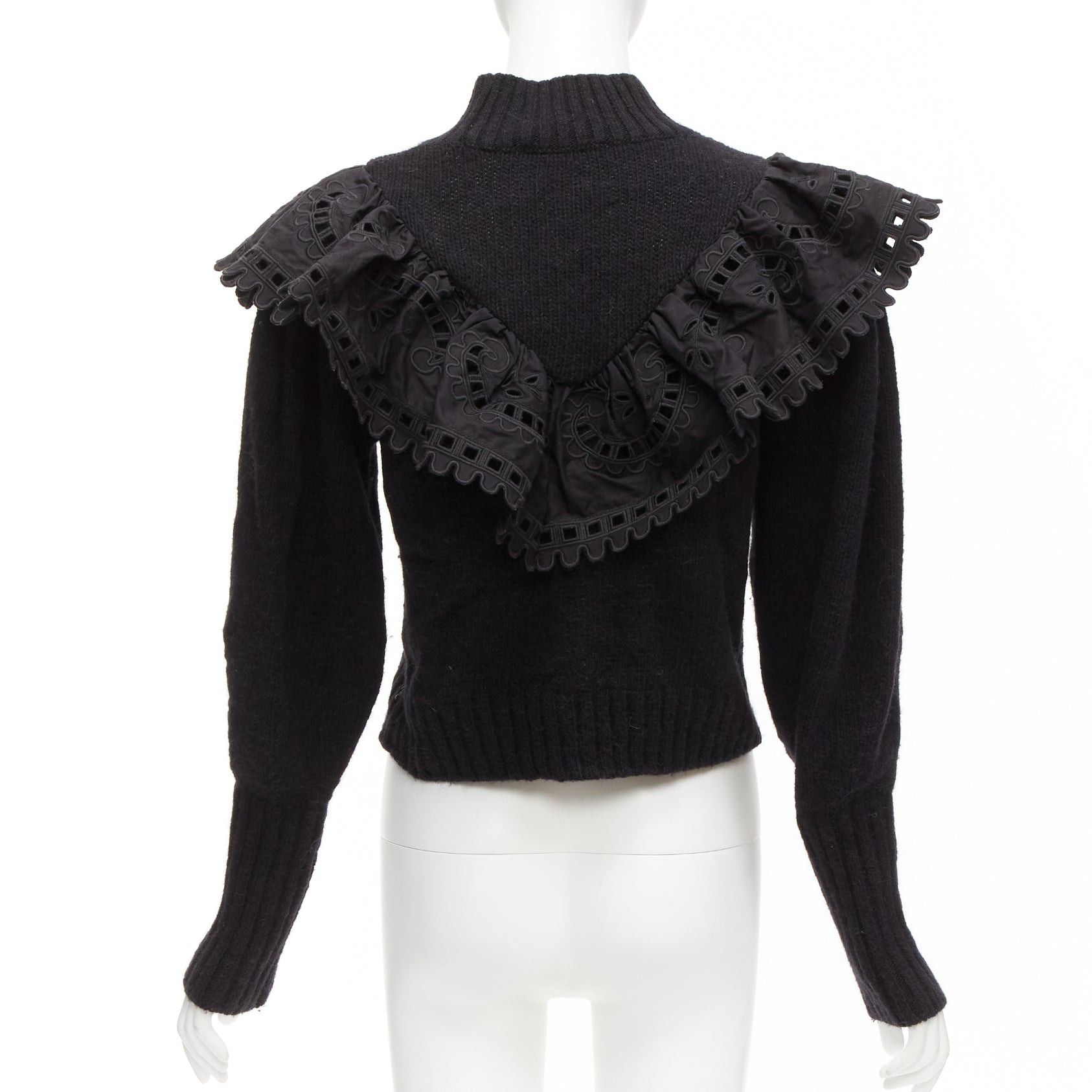 Sea New York SEA NEW YORK black merino wool alpaca Victorian ruffle crop sweater XS Size S / US 4 / IT 40 - 5 Thumbnail