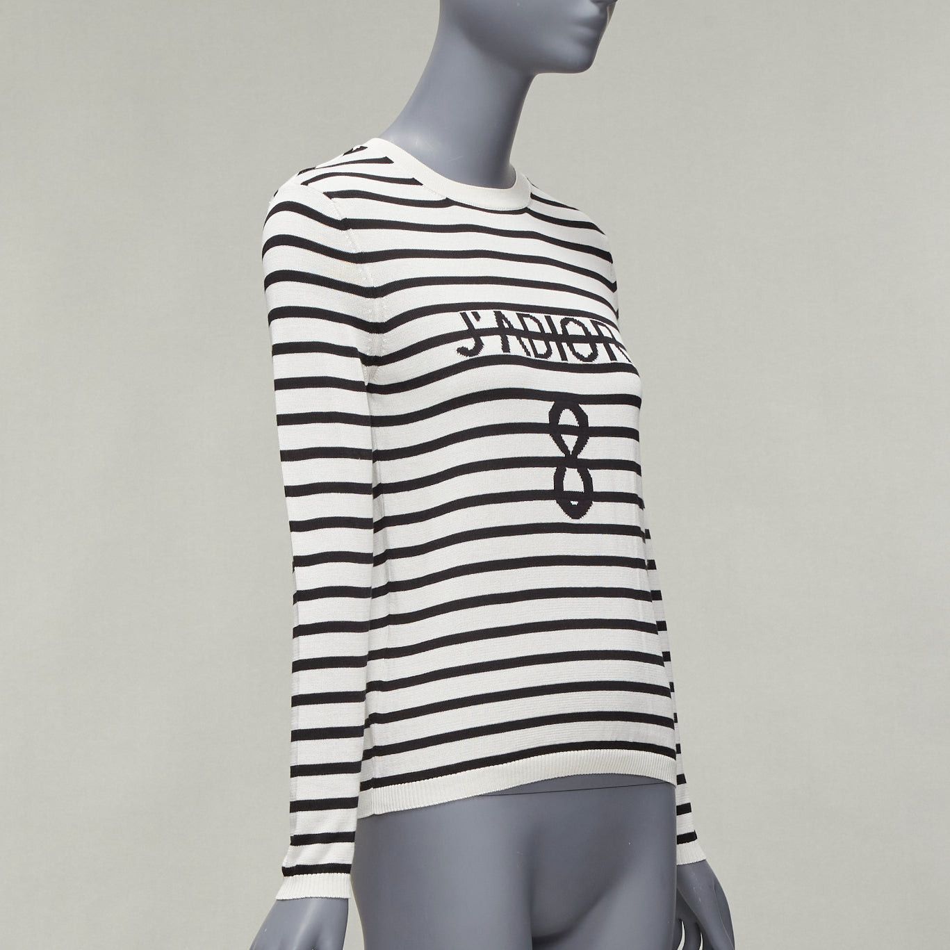 Dior CHRISTIAN DIOR Jadior 8 black cream silk cotton long sleeve crew sweater FR34 XS Size XS / US 0-2 / IT 36-38 - 3 Thumbnail