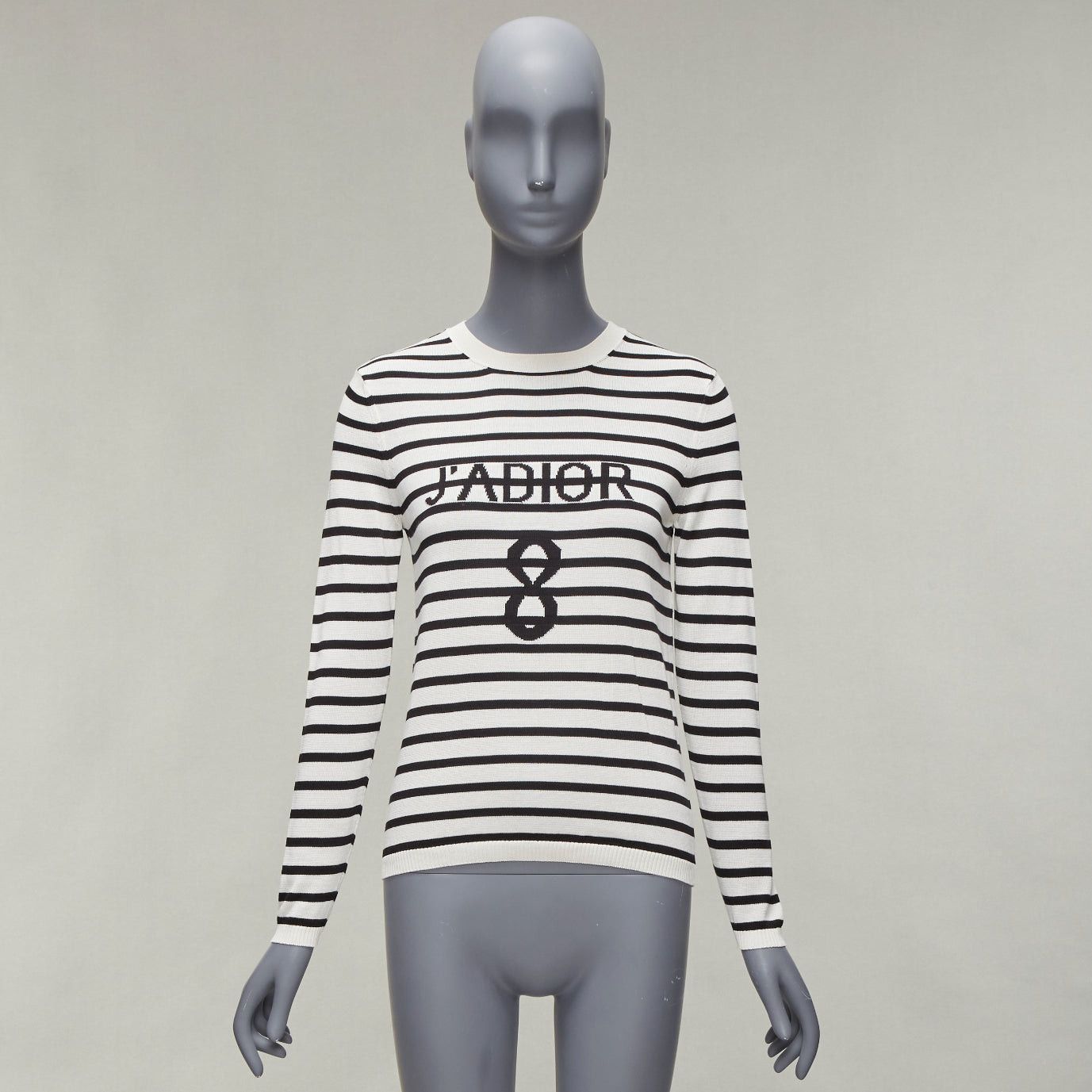 Dior CHRISTIAN DIOR Jadior 8 black cream silk cotton long sleeve crew sweater FR34 XS Size XS / US 0-2 / IT 36-38 - 10 Thumbnail