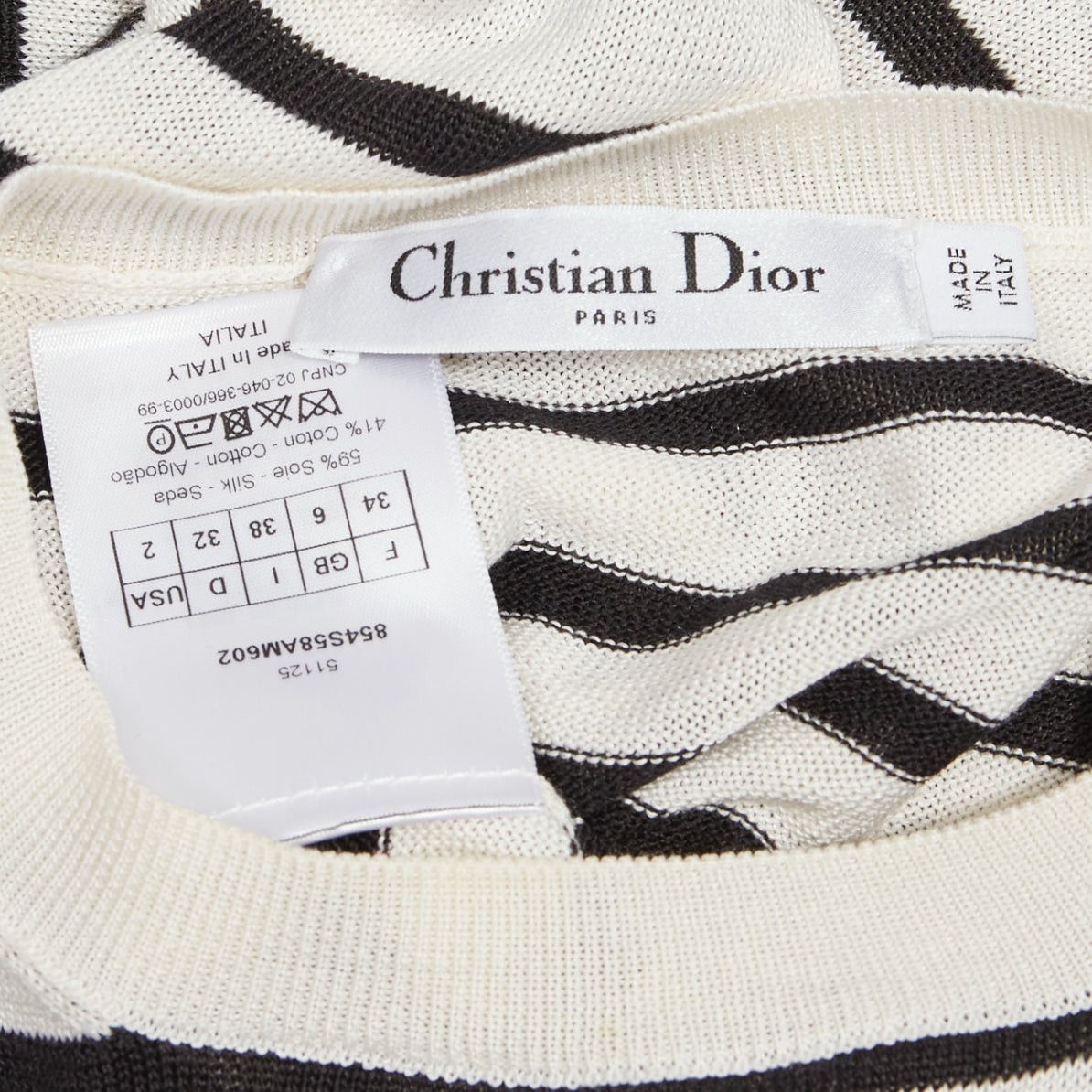 Dior CHRISTIAN DIOR Jadior 8 black cream silk cotton long sleeve crew sweater FR34 XS Size XS / US 0-2 / IT 36-38 - 9 Thumbnail
