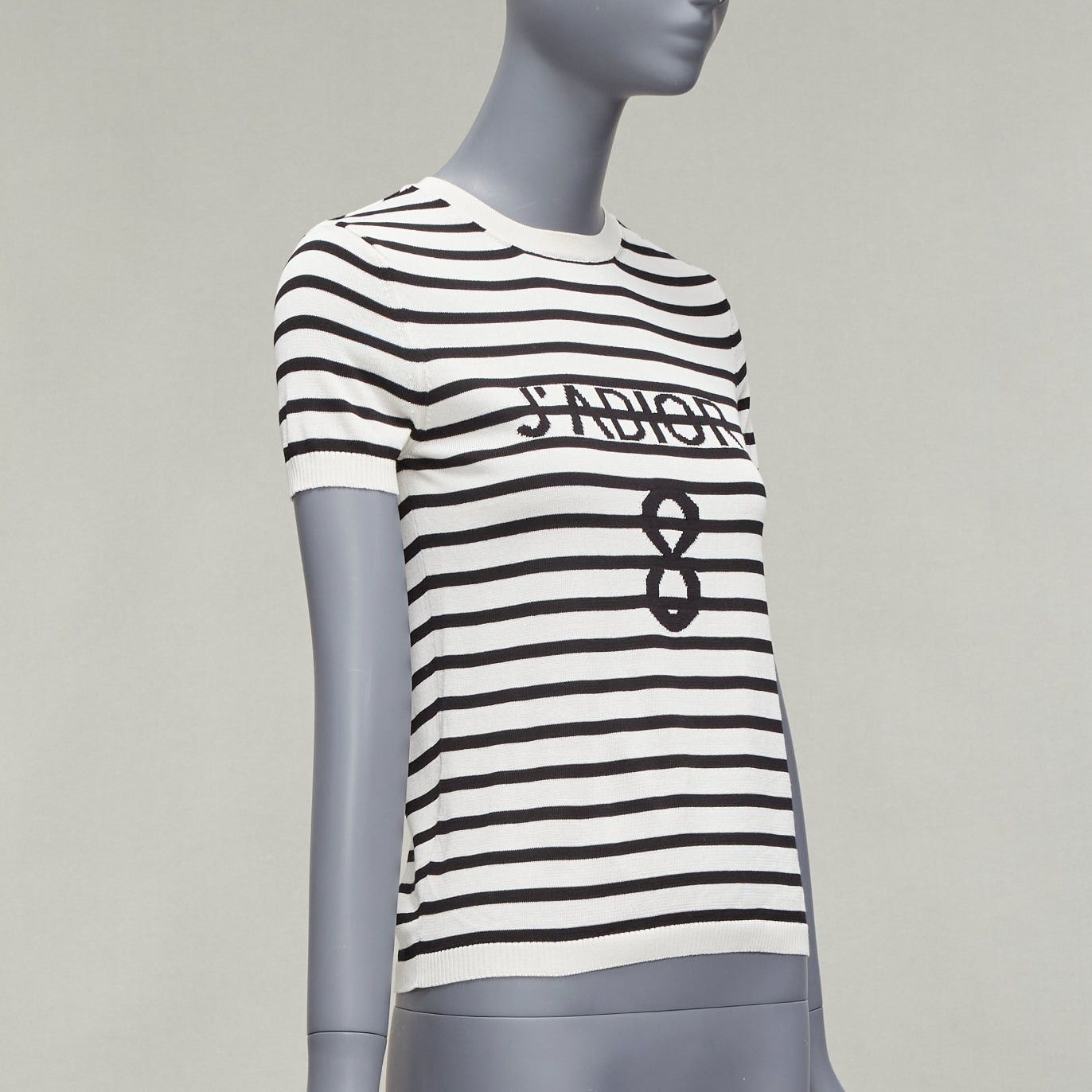 Dior CHRISTIAN DIOR Jadior 8 black cream short sleeve crew neck sweater FR34 XS Size XS / US 0-2 / IT 36-38 - 3 Thumbnail