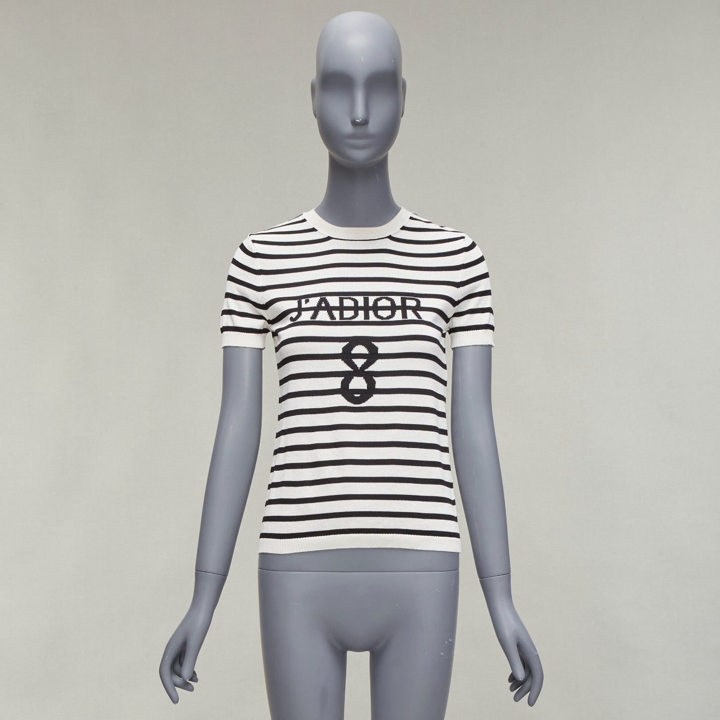 Dior CHRISTIAN DIOR Jadior 8 black cream short sleeve crew neck sweater FR34 XS Size XS / US 0-2 / IT 36-38 - 10 Thumbnail