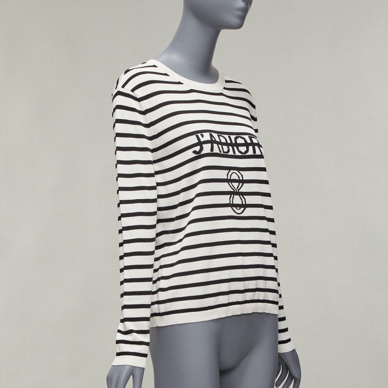 Dior CHRISTIAN DIOR Jadior 8 cream black stripe long sleeve crew sweater FR40 L Size M / US 6-8 / IT 42-44 - 3 Thumbnail