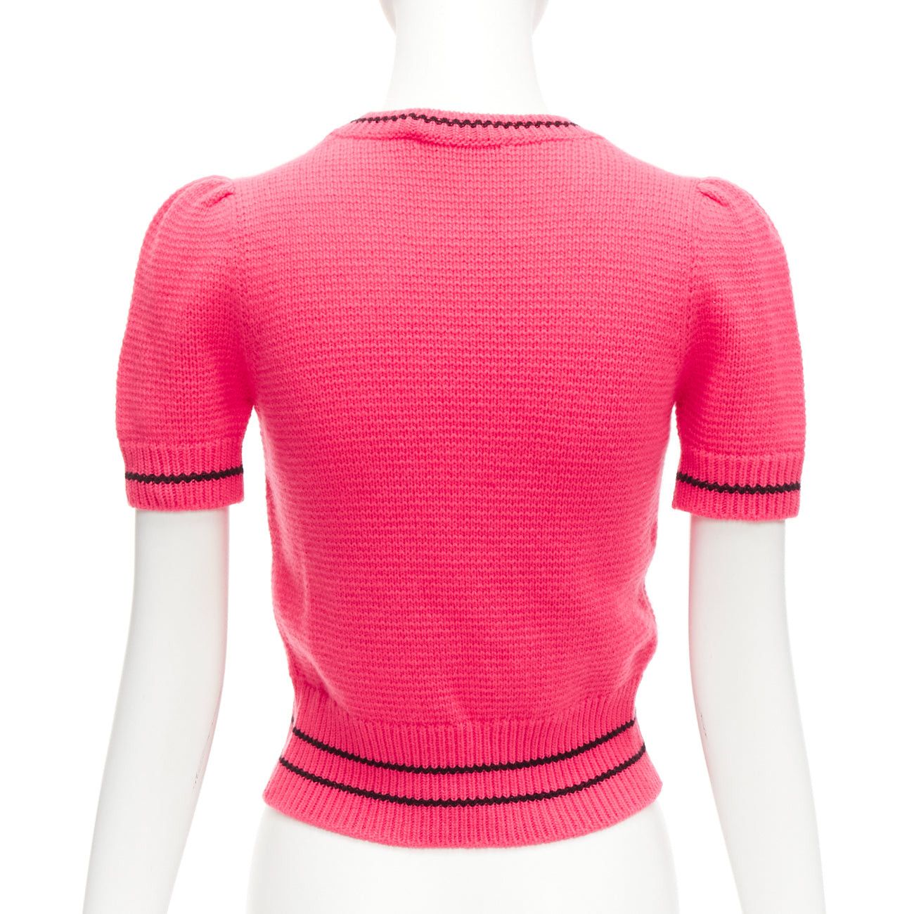 Dior CHRISTIAN DIOR 2022 100% cashmere pink black logo puff sleeve crop sweater FR34 XXS Size XS / US 0-2 / IT 36-38 - 5 Thumbnail