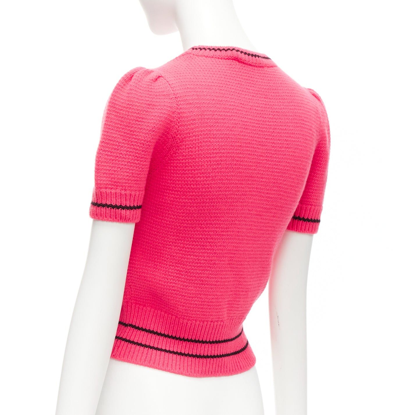 Dior CHRISTIAN DIOR 2022 100% cashmere pink black logo puff sleeve crop sweater FR34 XXS Size XS / US 0-2 / IT 36-38 - 6 Thumbnail