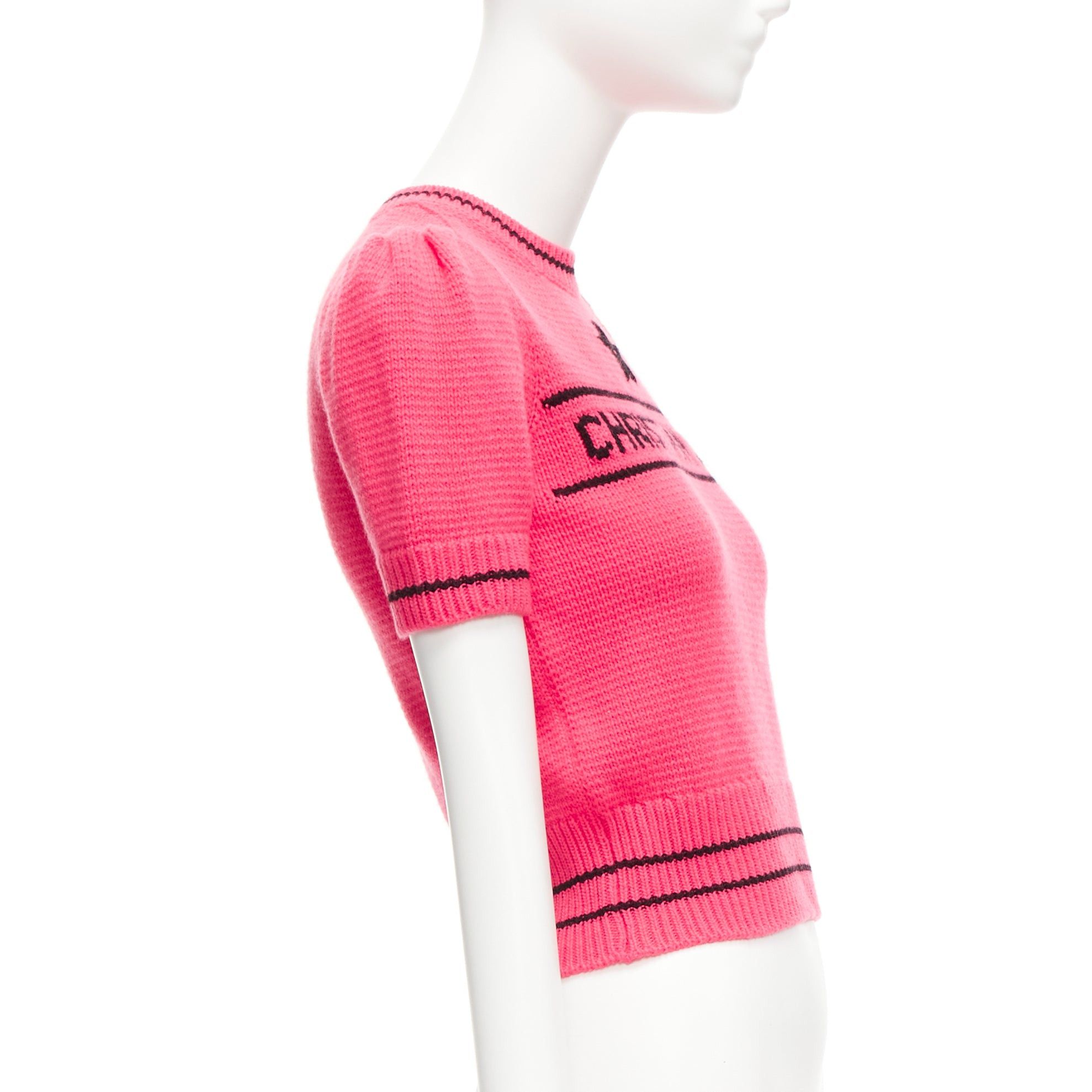 Dior CHRISTIAN DIOR 2022 100% cashmere pink black logo puff sleeve crop sweater FR34 XXS Size XS / US 0-2 / IT 36-38 - 4 Thumbnail