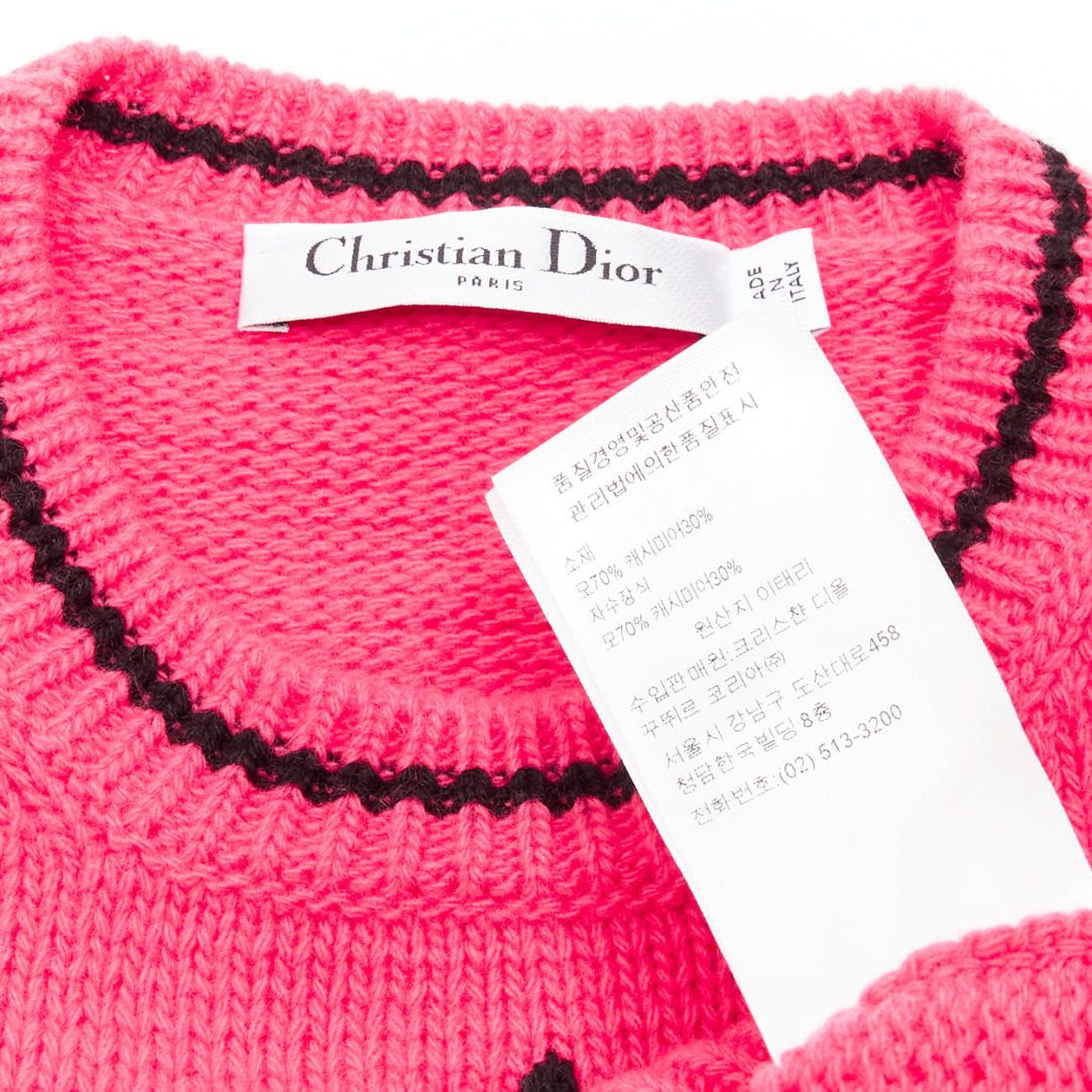 Dior CHRISTIAN DIOR 2022 100% cashmere pink black logo puff sleeve crop sweater FR34 XXS Size XS / US 0-2 / IT 36-38 - 8 Thumbnail