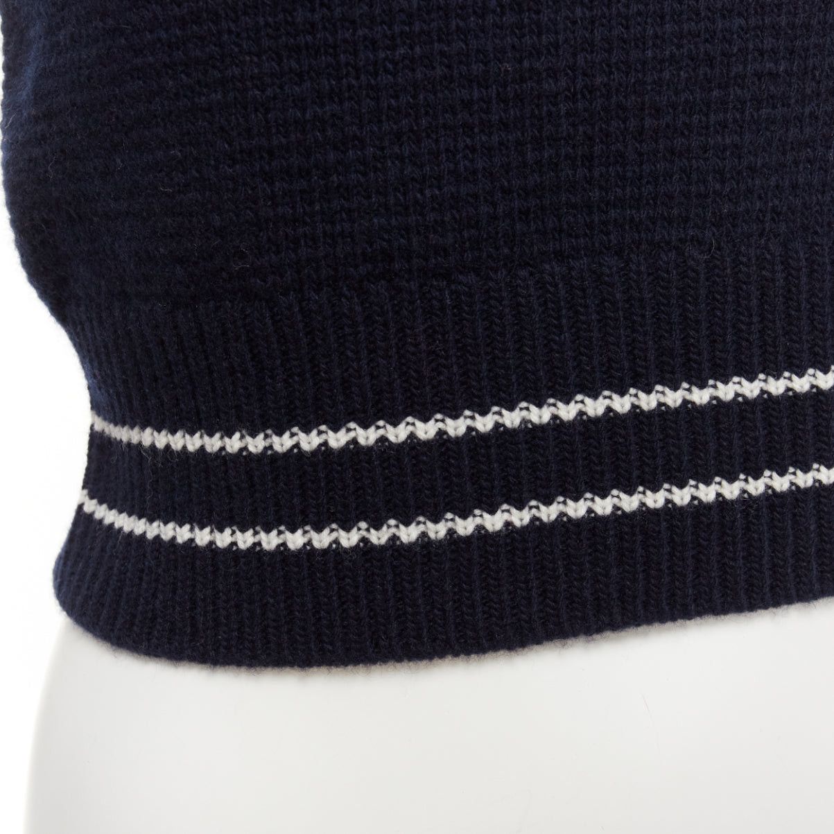 Dior CHRISTIAN DIOR 2022 100% cashmere navy white puff sleeve crew crop sweater FR34 XXS Size XS / US 0-2 / IT 36-38 - 7 Thumbnail