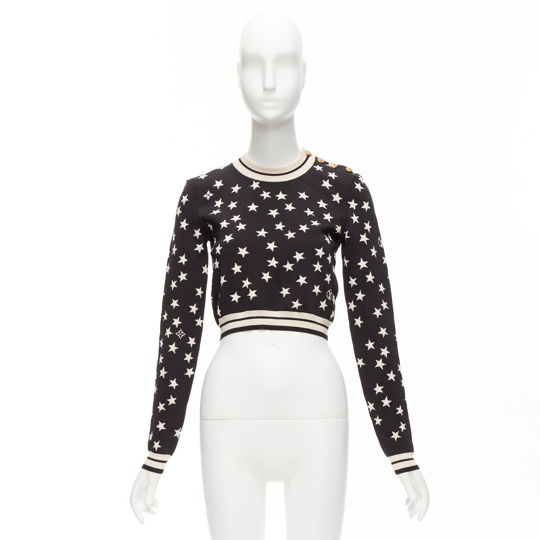 Louis Vuitton LOUIS VUITTON 2022 black white star LV logo silk blend crop sweater S Size S / US 4 / IT 40 - 9 Thumbnail