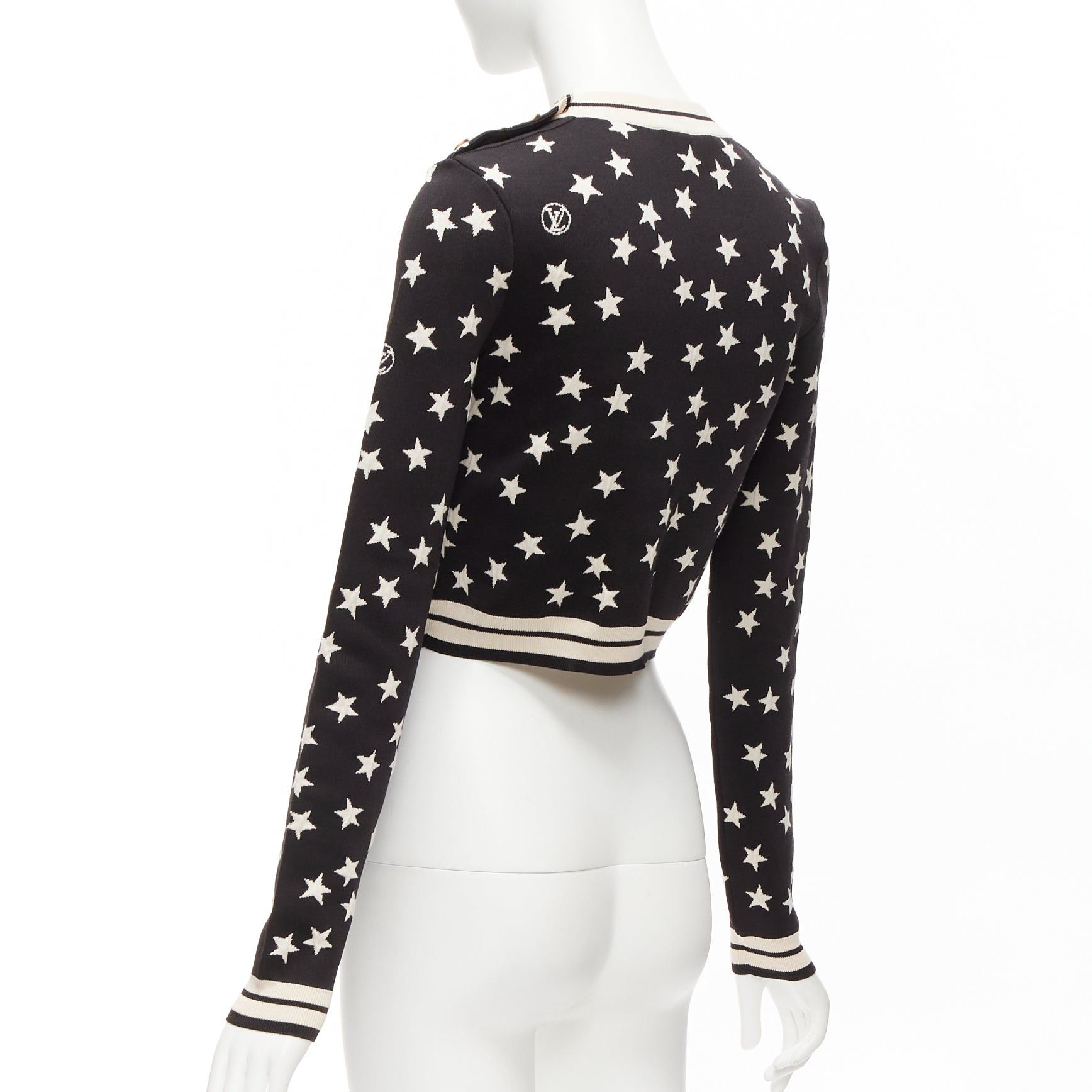 Louis Vuitton LOUIS VUITTON 2022 black white star LV logo silk blend crop sweater S Size S / US 4 / IT 40 - 6 Thumbnail