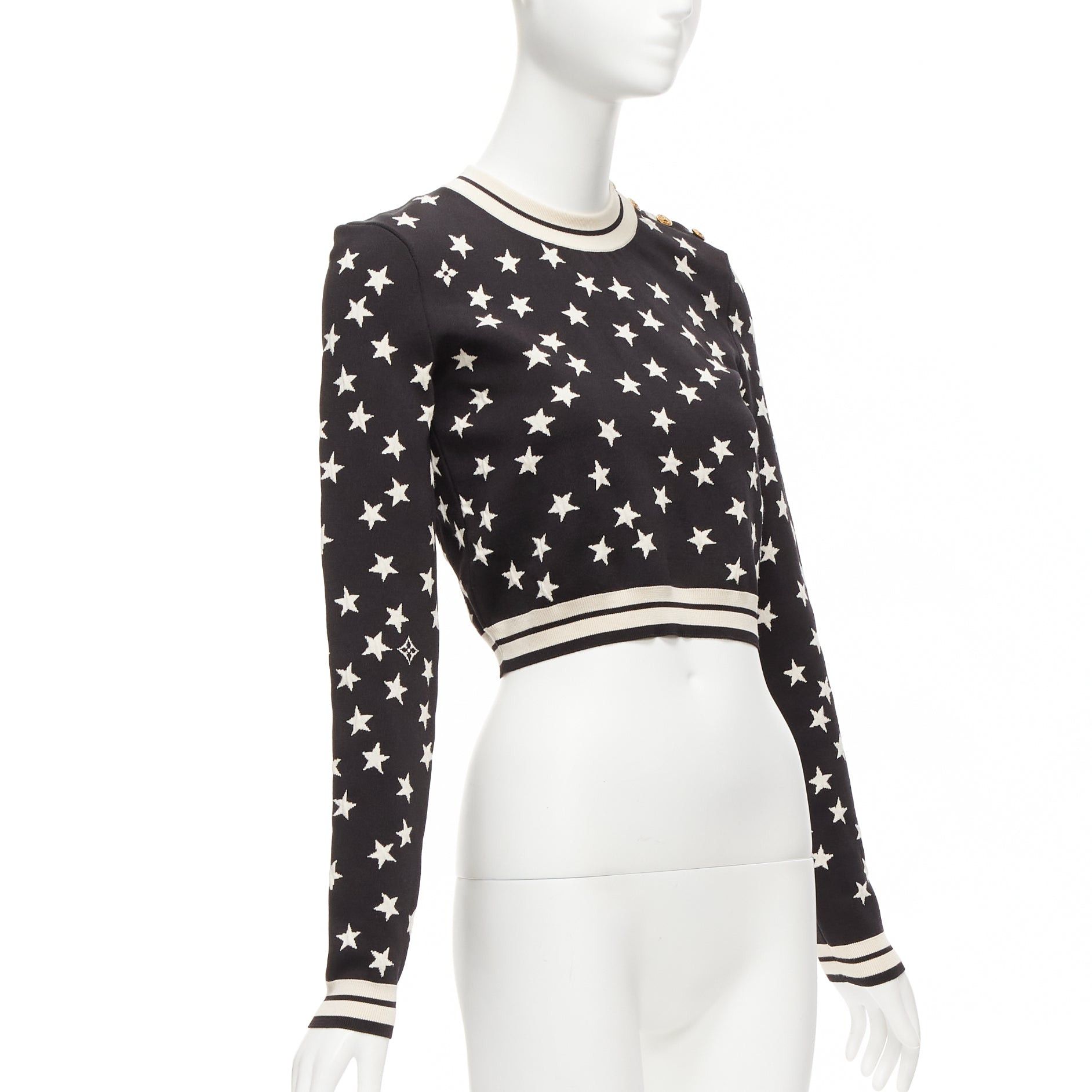 Louis Vuitton LOUIS VUITTON 2022 black white star LV logo silk blend crop sweater S Size S / US 4 / IT 40 - 3 Thumbnail