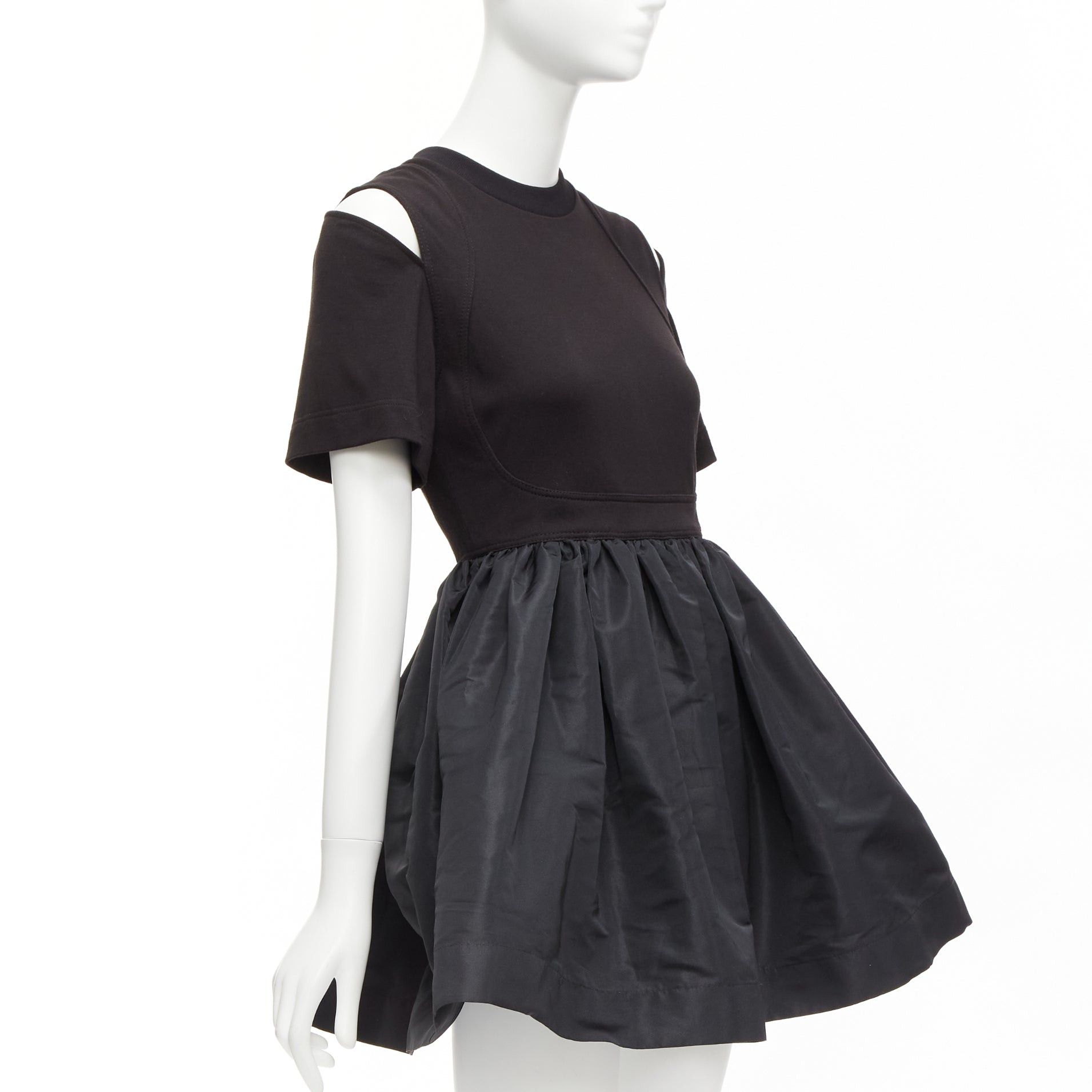 Alexander McQueen ALEXANDER MCQUEEN black cold shoulder fit flared taffeta skirt skater dress IT36 XXS Size XS / US 0-2 / IT 36-38 - 3 Thumbnail