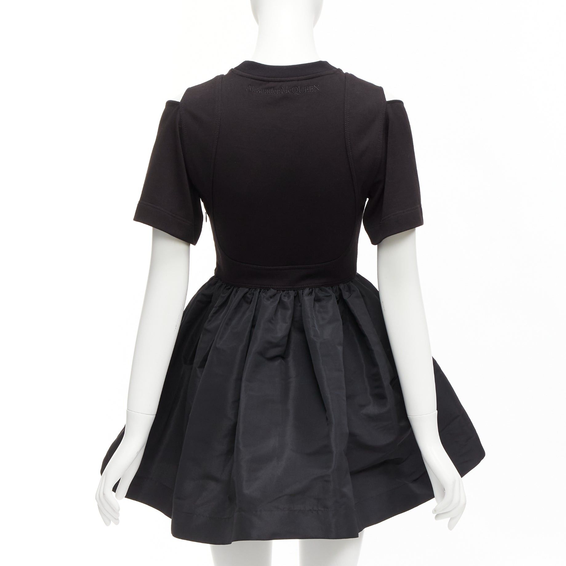 Alexander McQueen ALEXANDER MCQUEEN black cold shoulder fit flared taffeta skirt skater dress IT36 XXS Size XS / US 0-2 / IT 36-38 - 5 Thumbnail