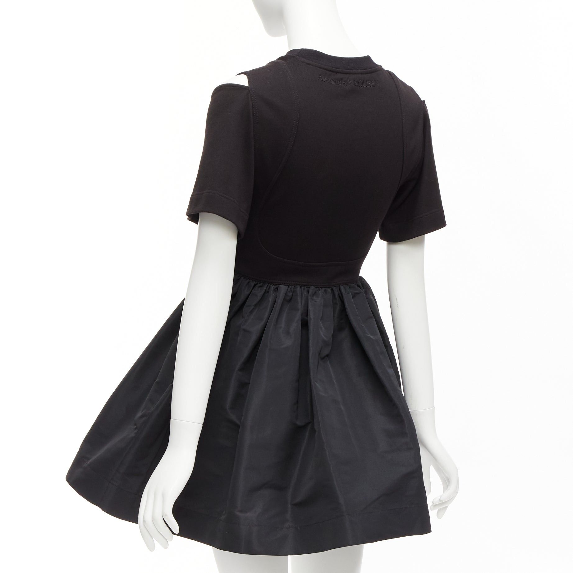 Alexander McQueen ALEXANDER MCQUEEN black cold shoulder fit flared taffeta skirt skater dress IT36 XXS Size XS / US 0-2 / IT 36-38 - 6 Thumbnail